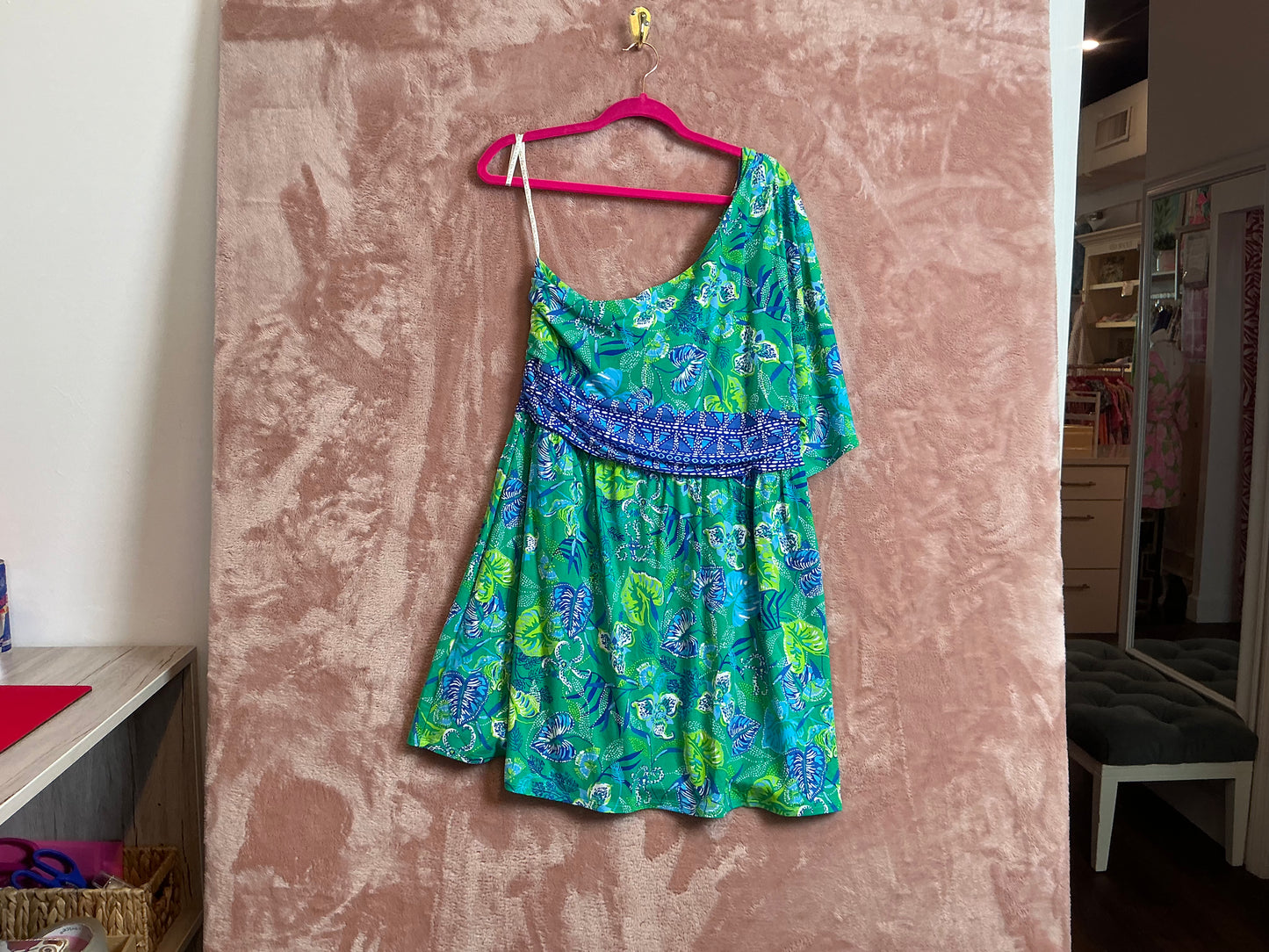 Lilly Pulitzer NWT Niki one shoulder drop romper botanical green in a flutter - Size 16