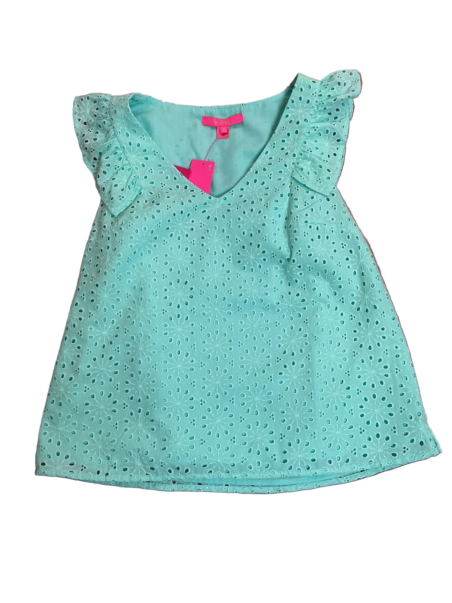 Lilly Pulitzer NWT Lina Eyelet Top Surf Blue Neon Sunburst Eyelet - Size S