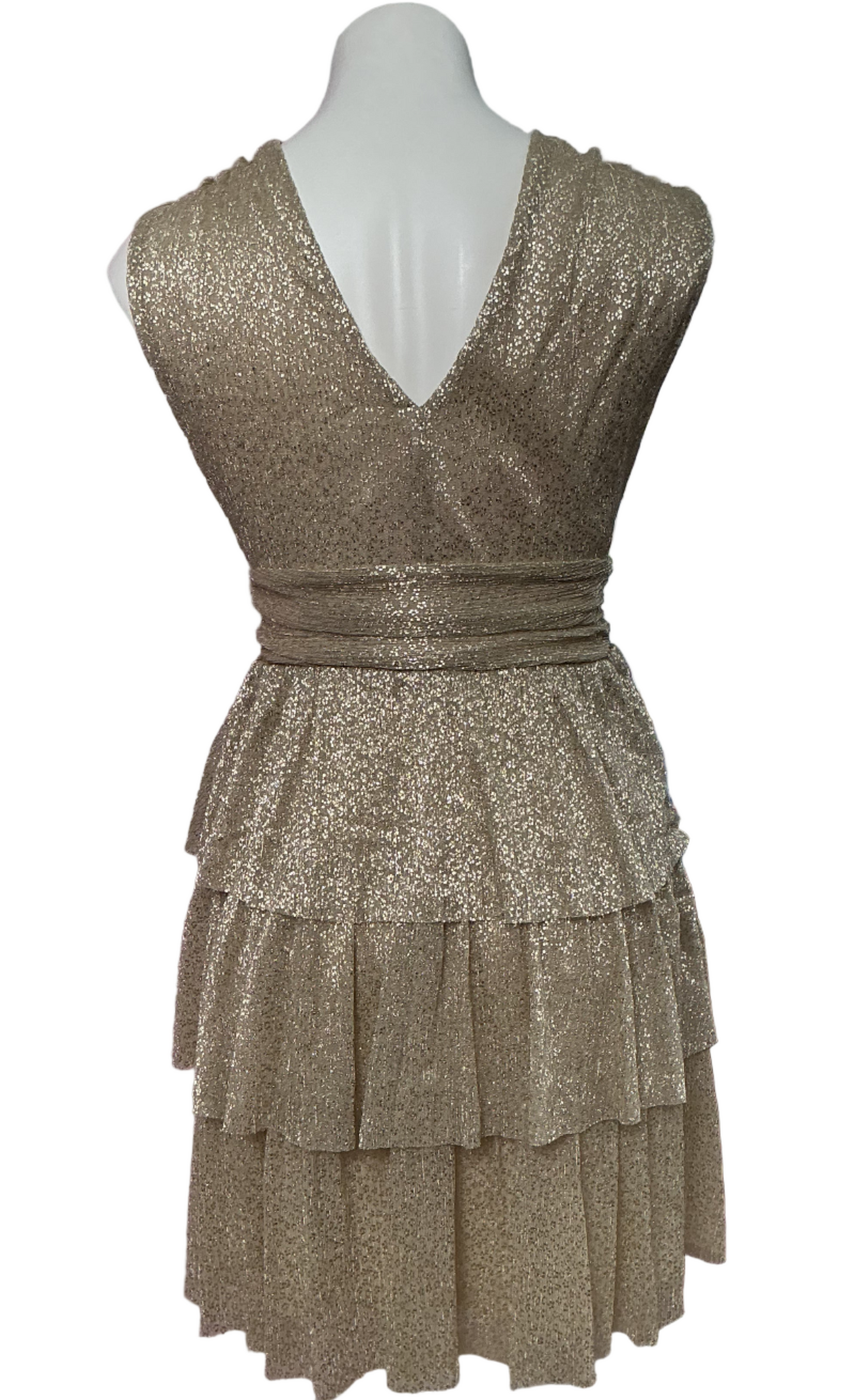 Lilly Pulitzer NWT - Faye V-Neck Ruffle Dress - Gold Metallic Knit Crinkle - Size S