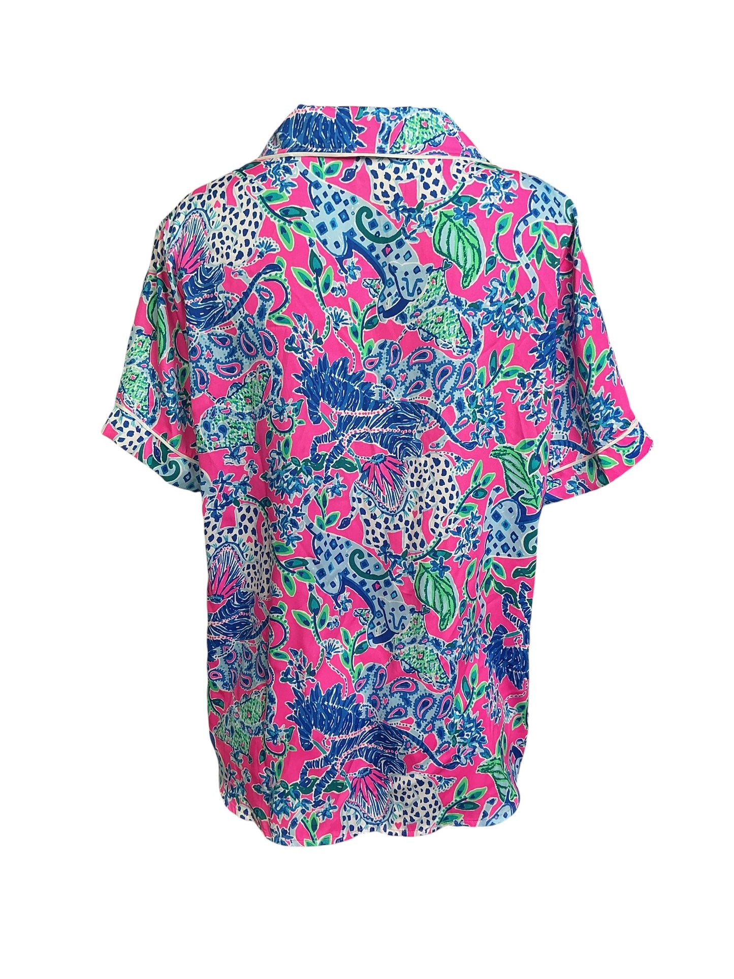 Lilly Pulitzer NWT Pj Woven SS Top - Plumeria Pink Untamed Hearts - Size L