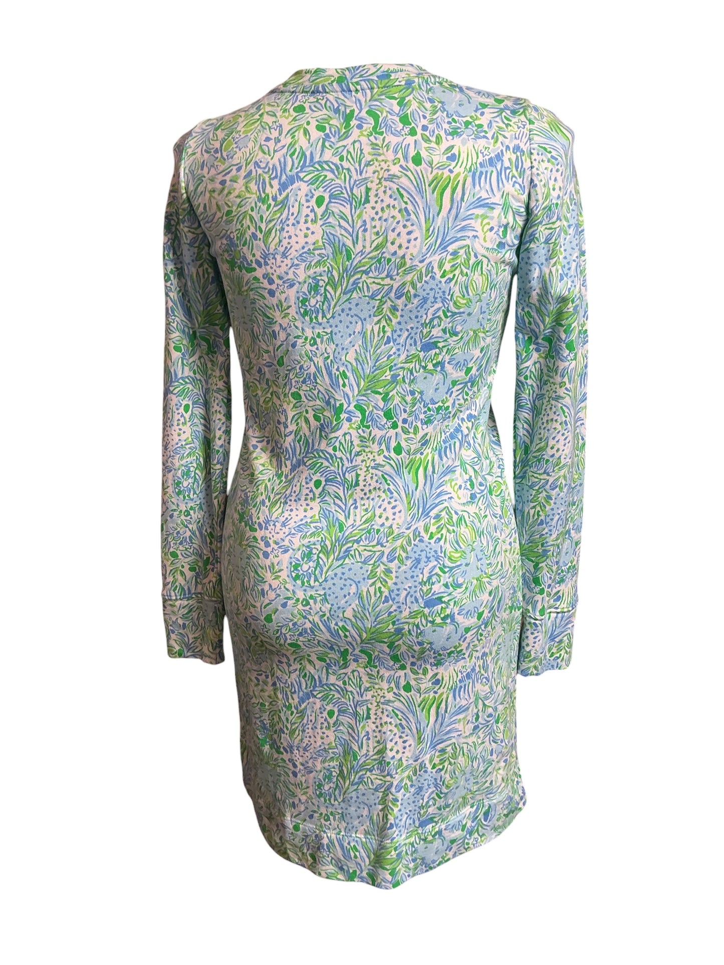 Lilly Pulitzer Kenley Long Sleeve Crewneck Dress Hydra Blue Dandy Lions - Size M