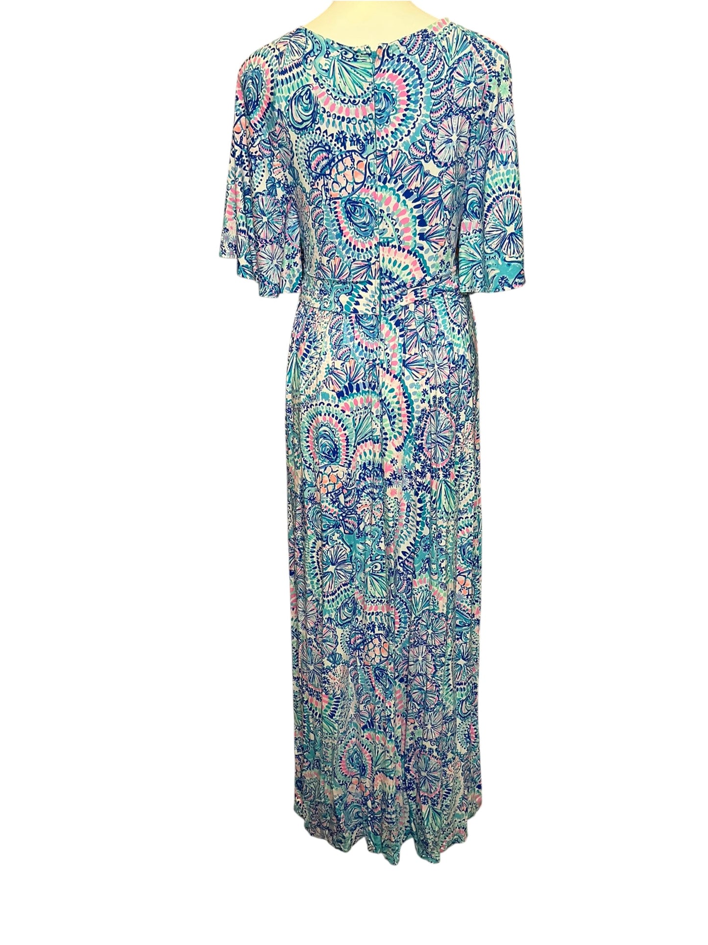 Lilly Pulitzer Minka Sleeved Maxi Dress Blue Grotto Commotion In The Ocean - Size 10