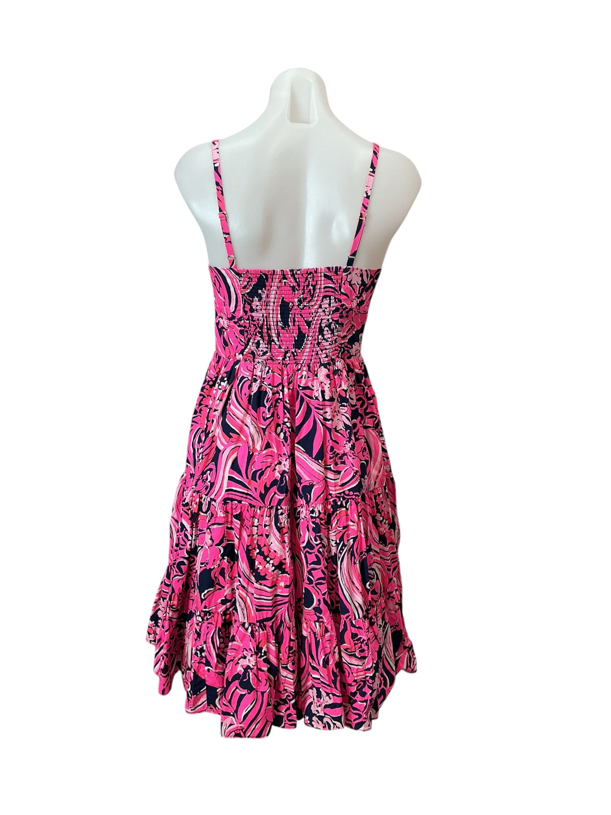 Lilly Pulitzer Adalia Tiered Dress Low Tide Navy Flirty Fins and Feathers - Size 2