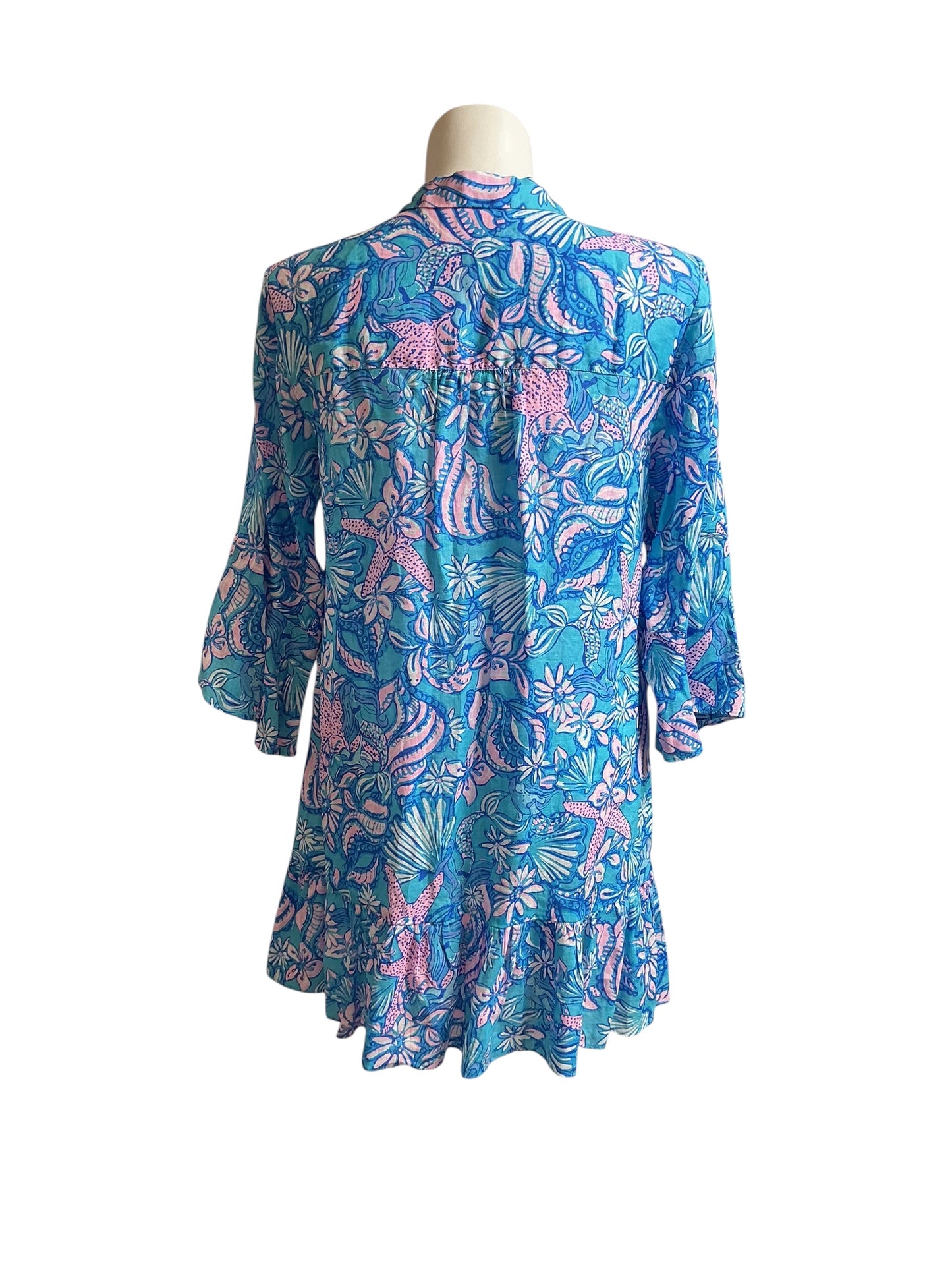 Lilly Pulitzer Linley Collared Cover-Up Amalfi Blue Sound The Sirens - Size XL