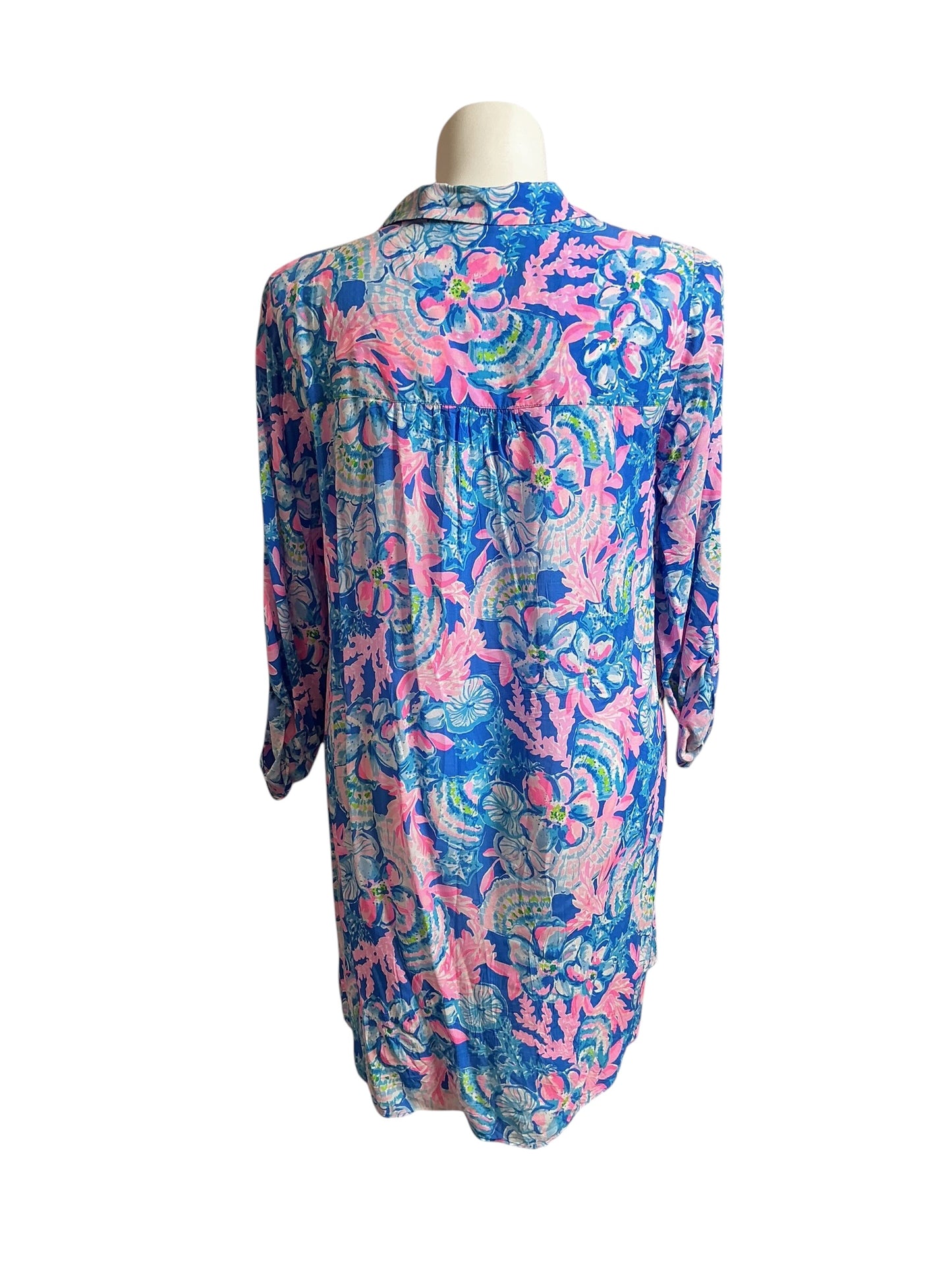 Lilly Pulitzer Natalie Shirtdress Cover-Up Blue Tang Sitting Seaside- Size XL