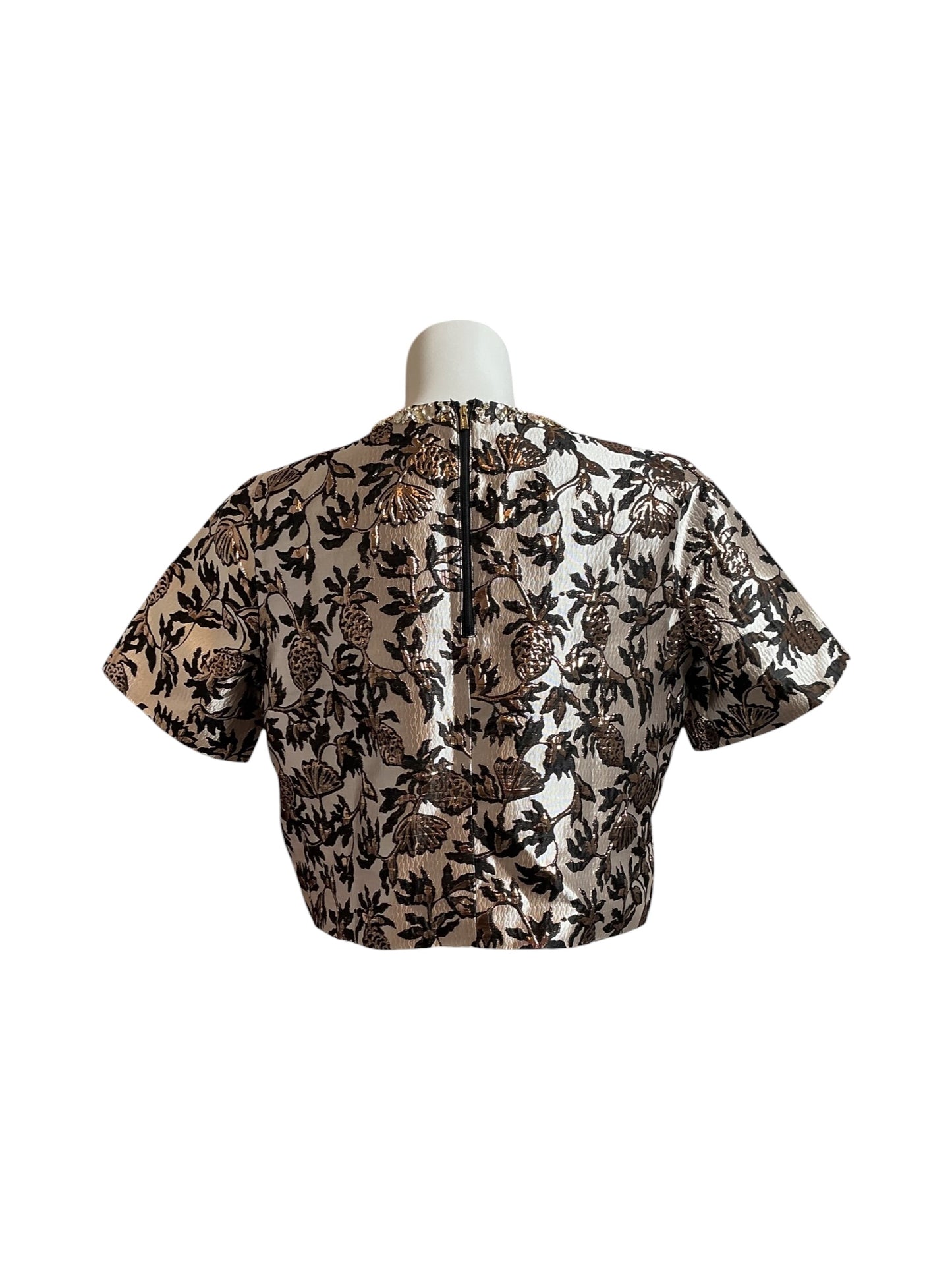 Lilly Pulitzer NWT Folie Cropped Top Noir Pineapple Puff Metallic Jacquard - Size 16