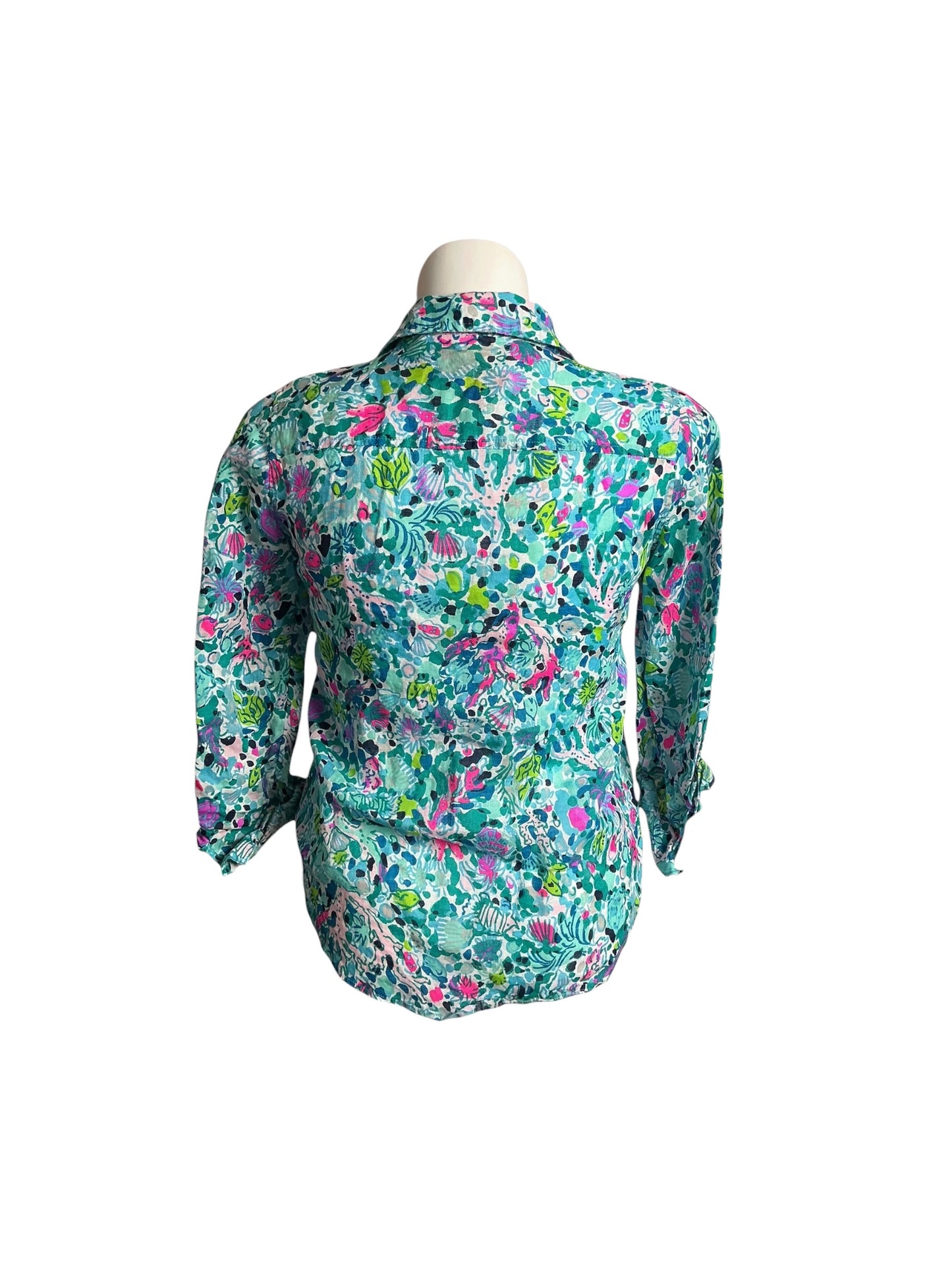 Lilly Pulitzer Sea View Button Down Top Dive Bar - Size S