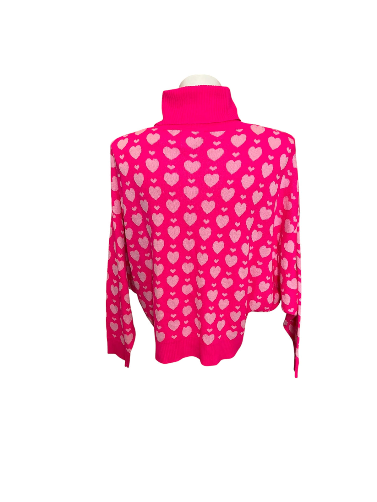 Lilly Pulitzer Liggy Cowl Neck Sweater Passion Fruit Pink Valentine Heart Jacquard - Size M