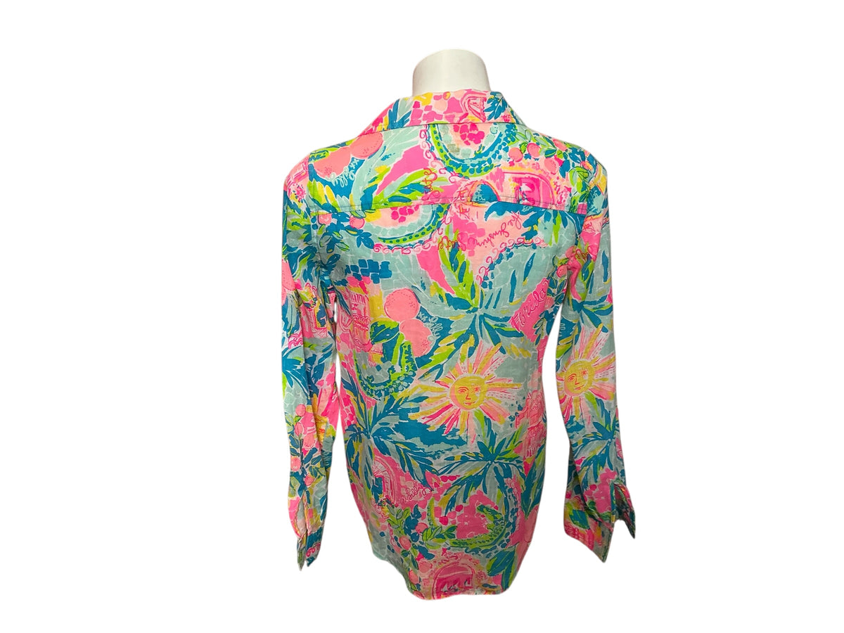 Lilly Pulitzer NWT Sea View Button Down Multi Sunshine State Of Mind - Size XS