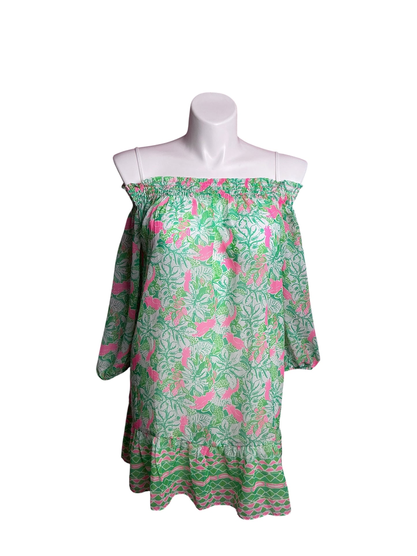 Lilly Pulitzer- Maribeth Pff-The-Shoulder Cover-Up Botanical Green Just Wing It Size L