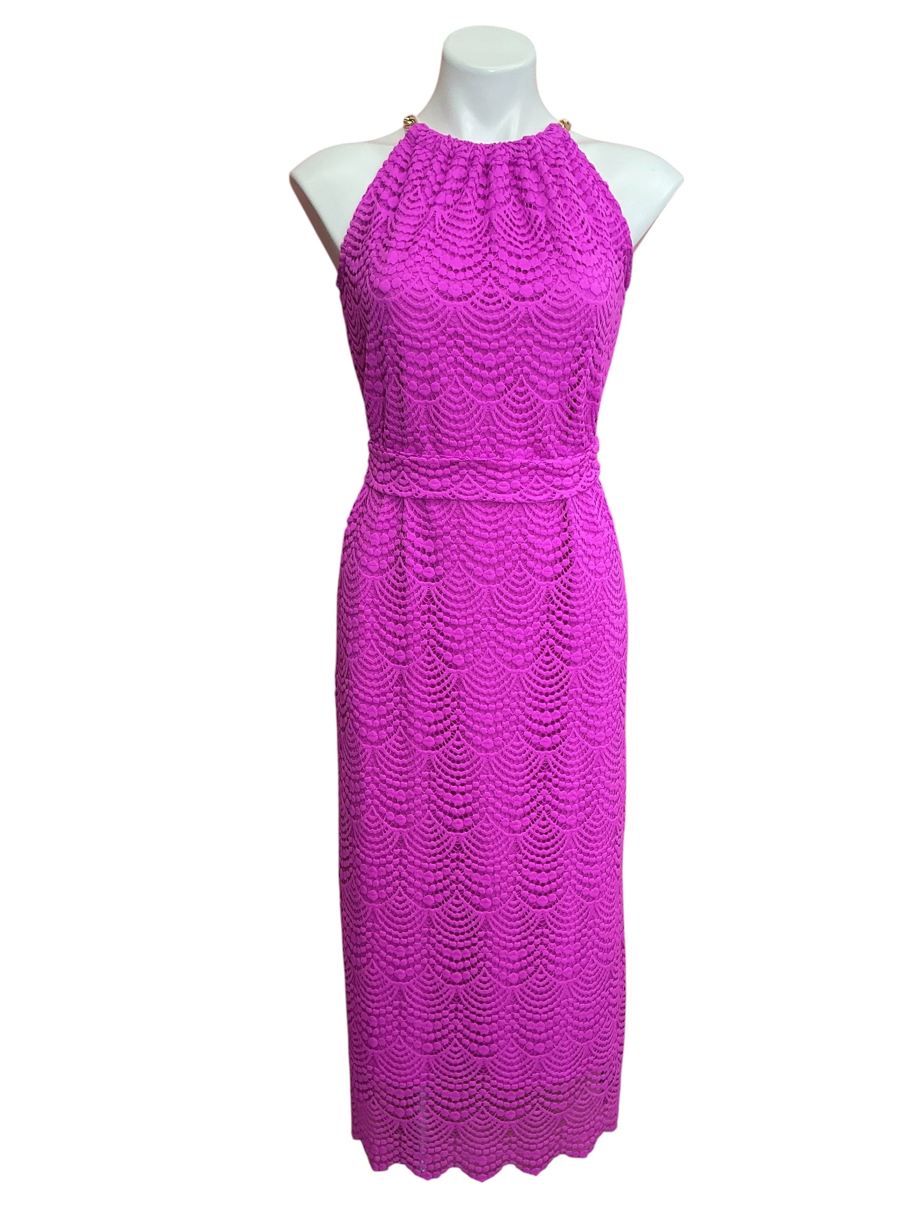 Lilly Pulitzer Bingham Lace Midi Dress Wild Fuchsia Scalloped Shell - Size XS