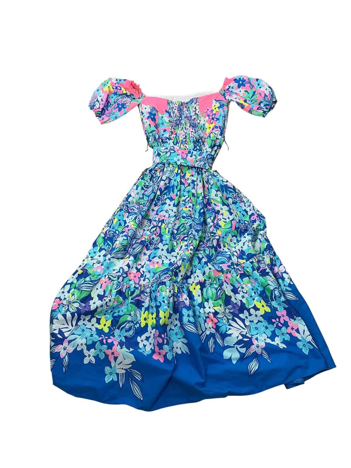 Lilly Pulitzer Zalie Off-The-Shoulder Midi Dress Borealis Blue Social Sunset - Size 0