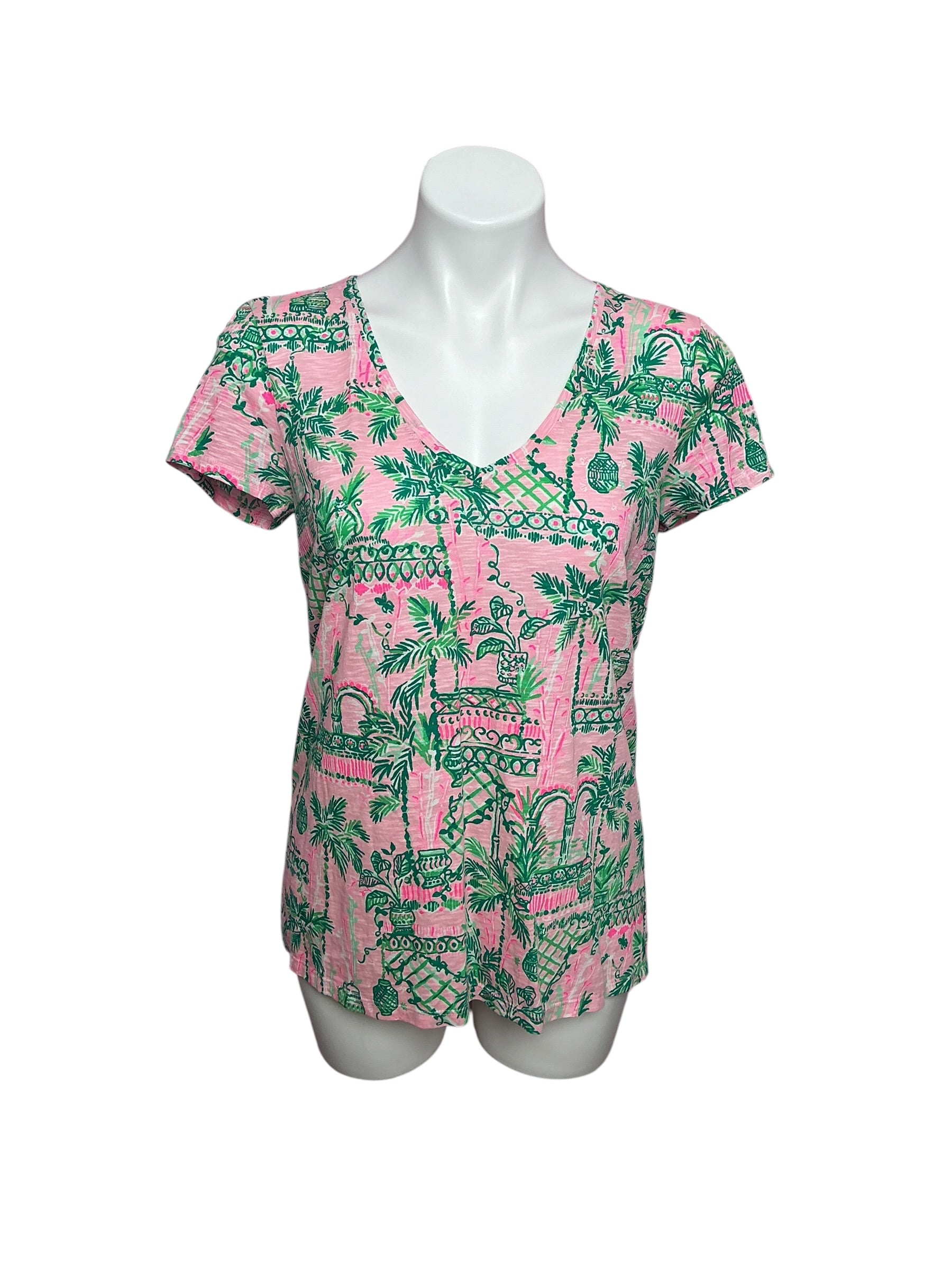 Lilly Pulitzer Etta V-Neck Top Mandevilla Baby Always Worth It - Size S