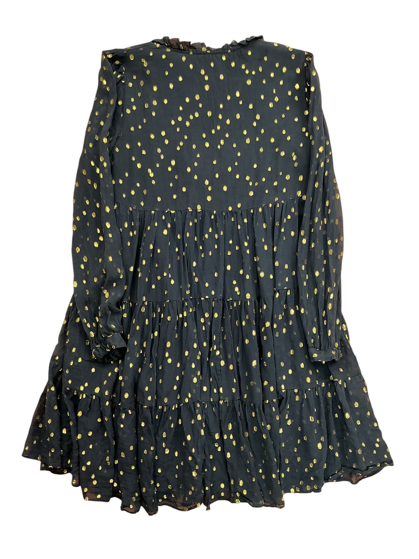 Lilly Pulitzer Winona Silk Dress True Navy Gold Metallic Fish Clip Chiffon - Size 0