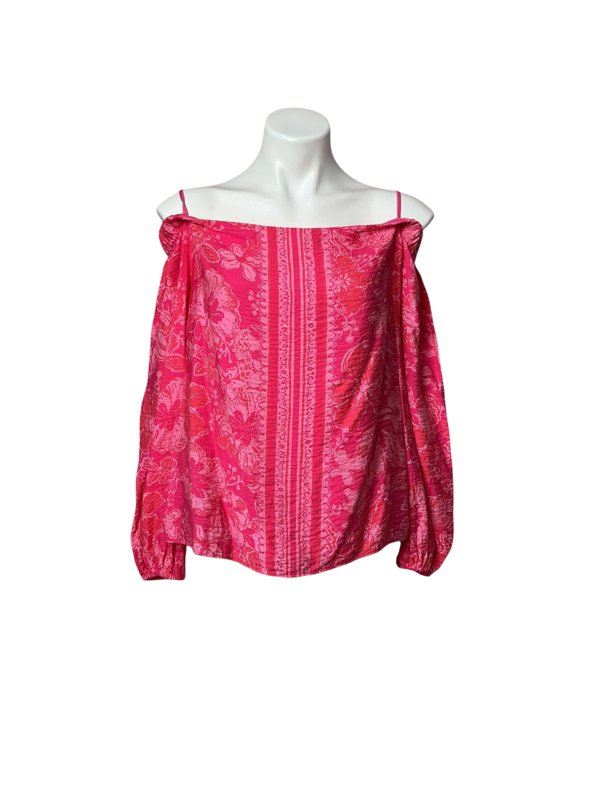 Lilly Pulitzer Elizabethany Off-the-Shoulder Top Sun Shell Pink Big Party - Size L