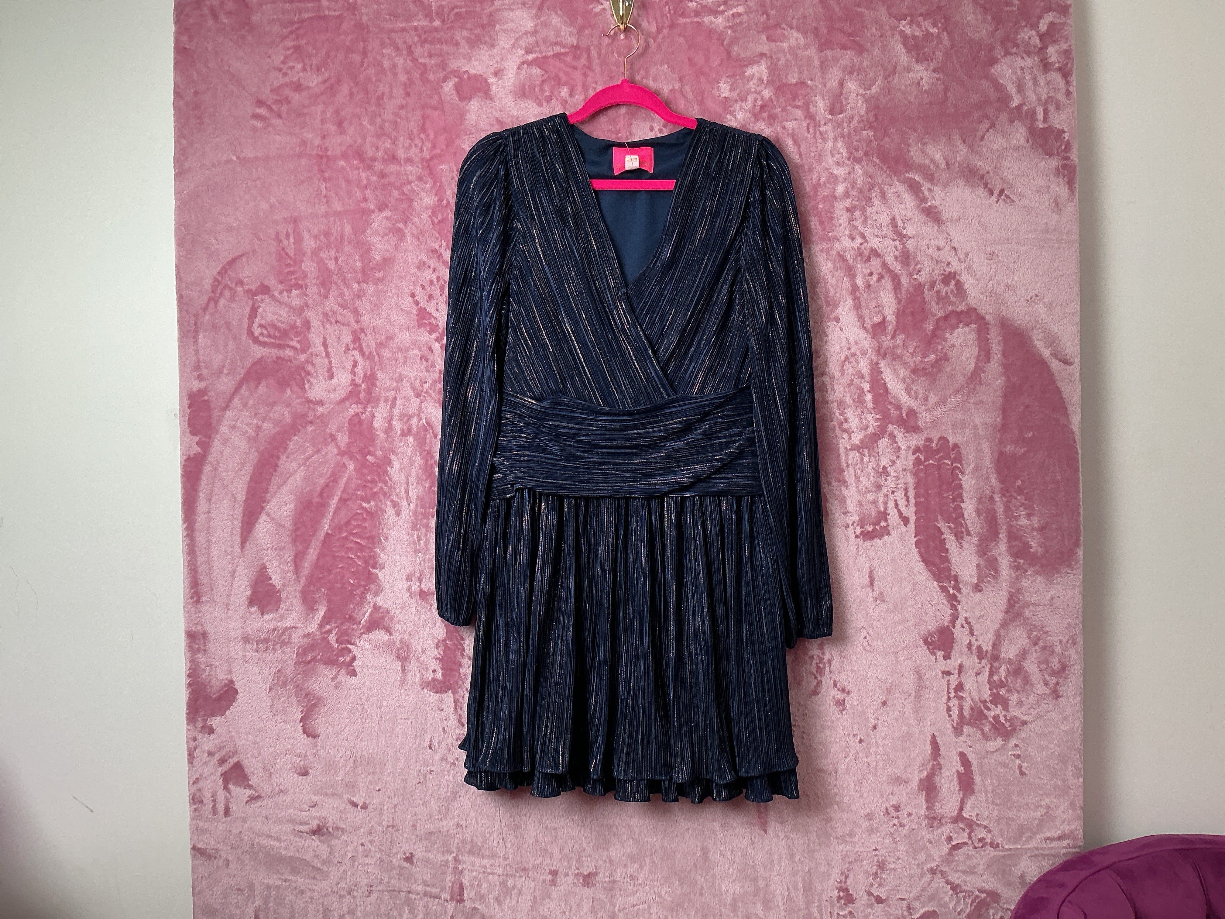 Lilly Pulitzer NWT Jessamie Long Sleeve Dress Low Tide Navy Foil Pointed Crinkle Woven - Size 6