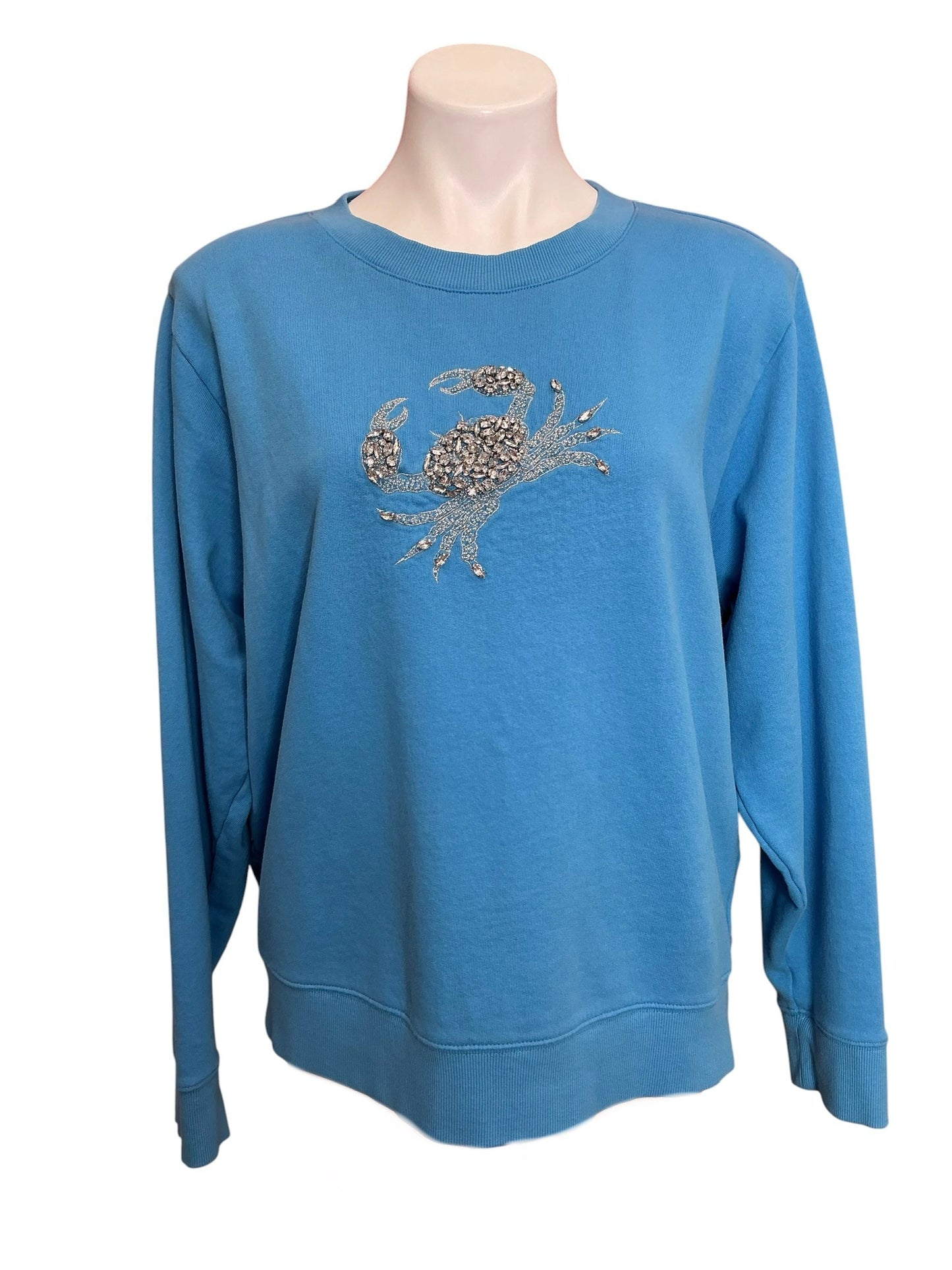 Lilly Pulitzer Ballad Long Sleeve Sweatshirt Lunar Blue Crab Embellishment - Size L