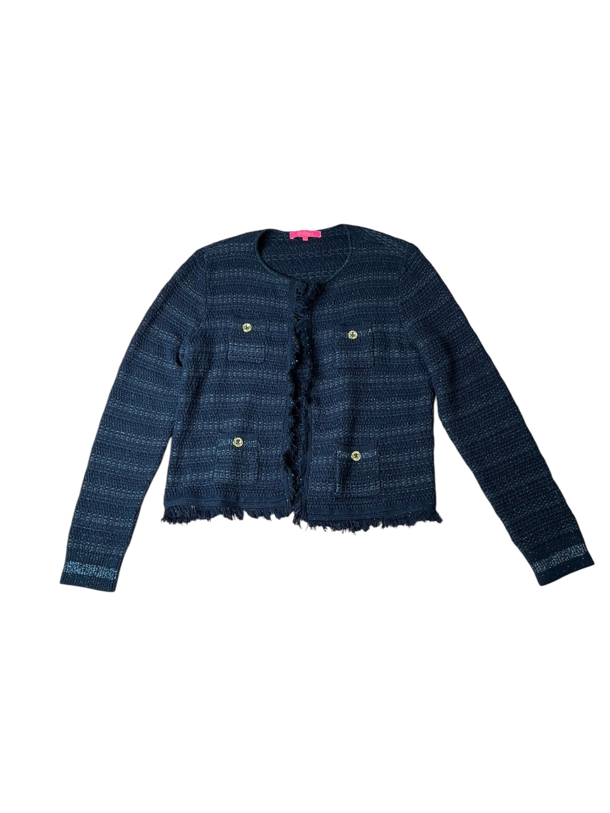 Lilly Pulitzer Beckington Cardigan Blue Grotto Metallic Tweed - Size XL