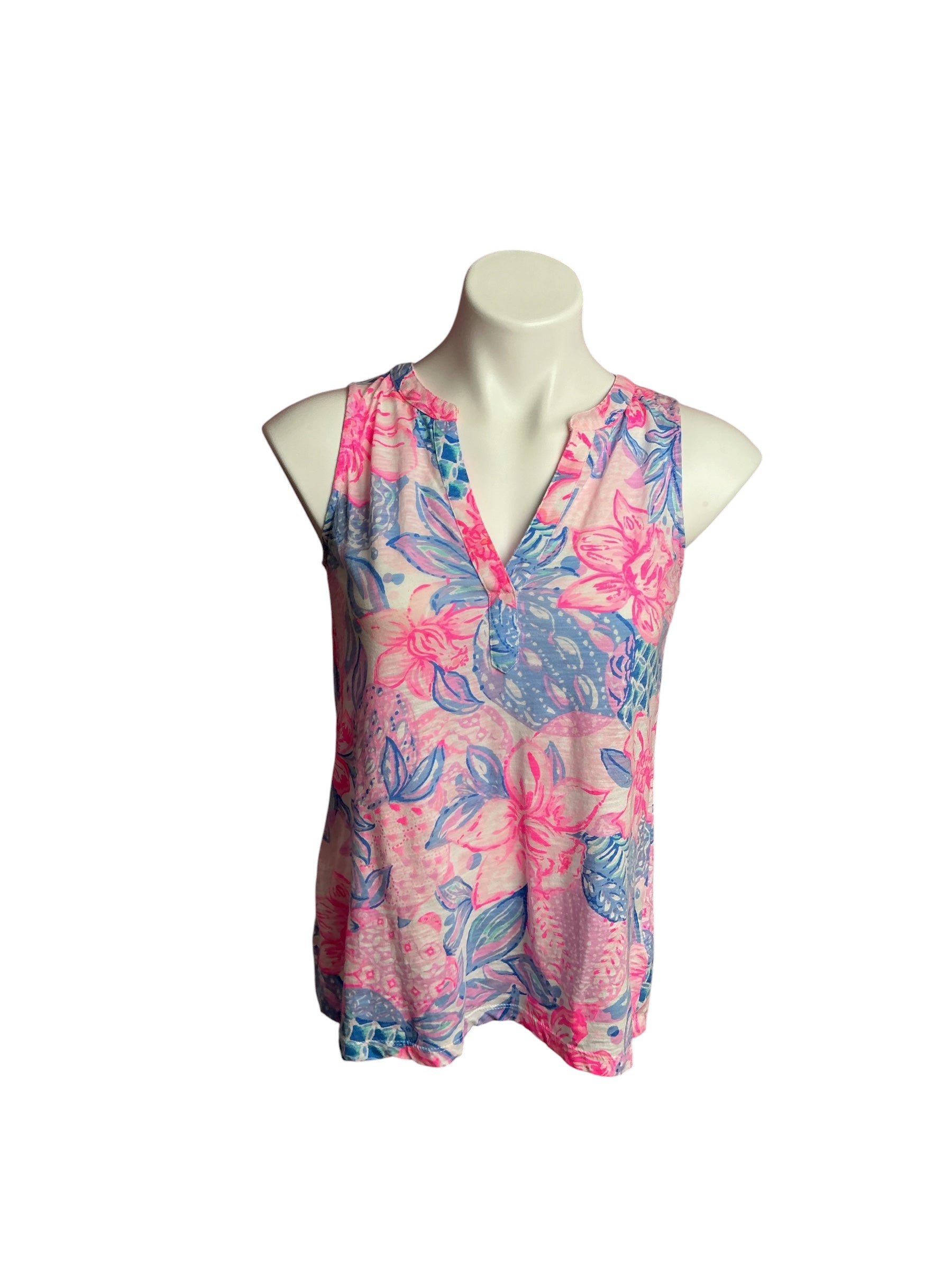 Lilly Pulitzer- Dev Tank Top Pink Isle Snappy Turtle Size XS