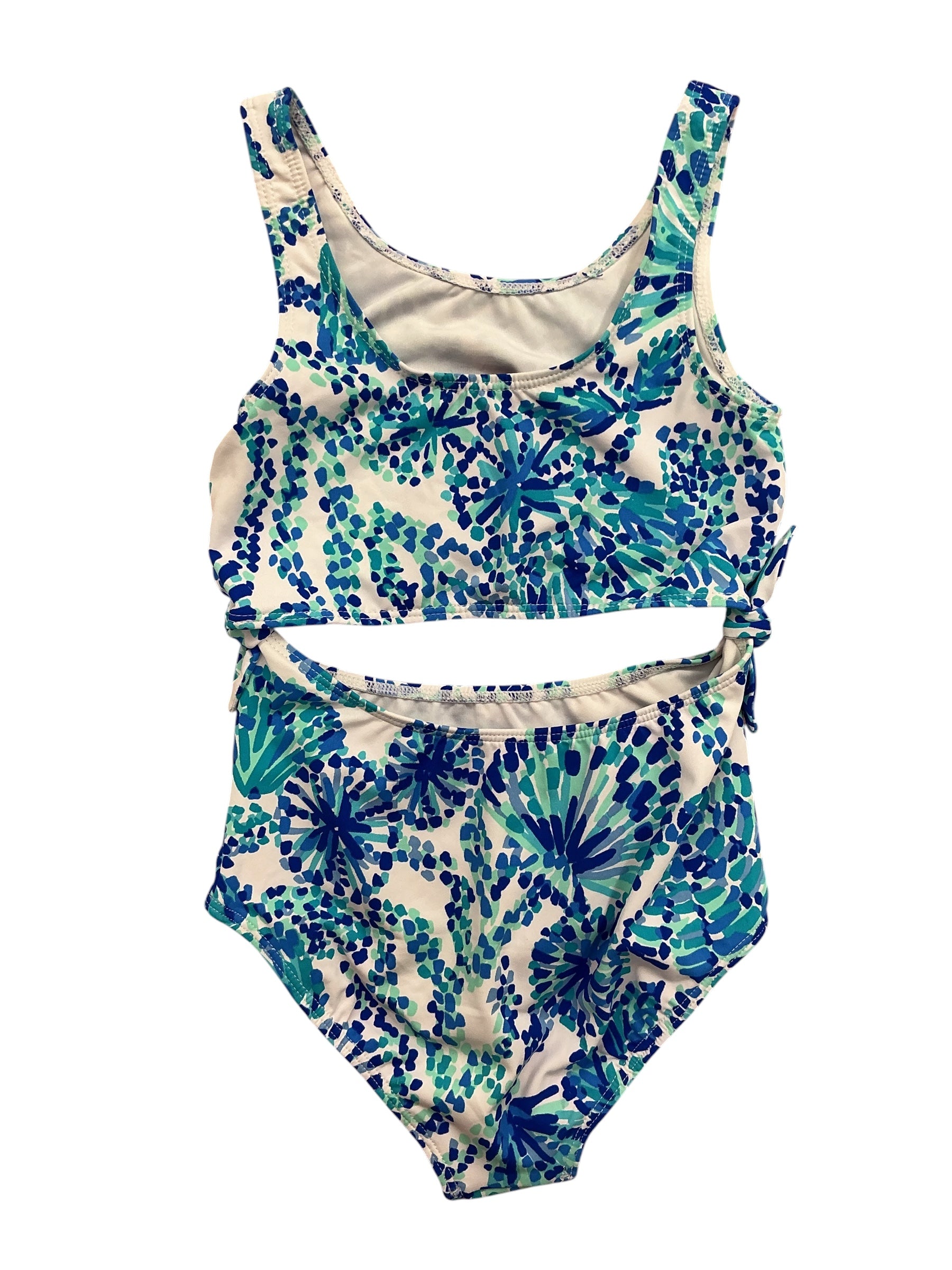 Lilly Pulitzer NWT Girls Kids Evalina Swimsuit UPF 50+ Turquoise Oasis Shell Me You Love Me - Size 5