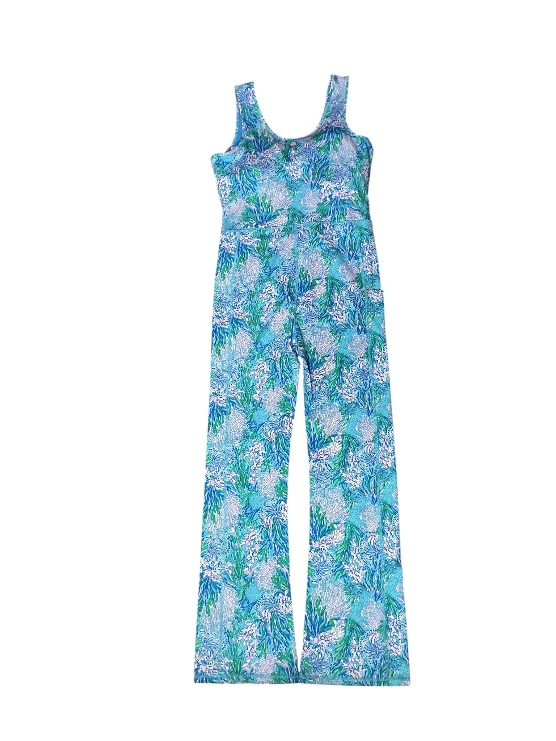 Lilly Pulitzer NWT Capre Vita Flare Jumpsuit Las Olas Aqua Strong Current Sea - Size L
