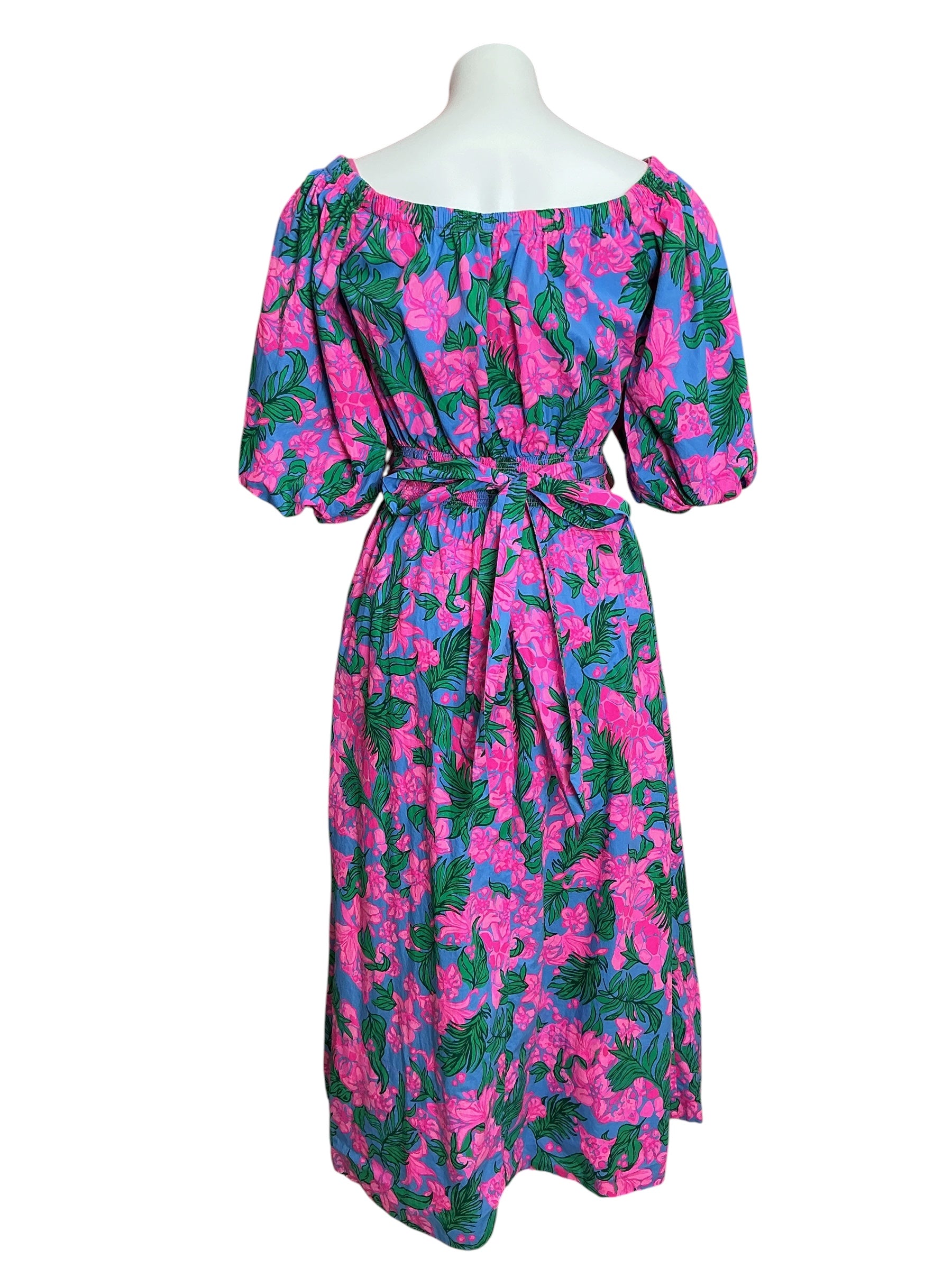 Lilly Pulitzer Shawnlee Off-The-Shoulder Midi Dress Cerise Pink Safari Sunset - Size L