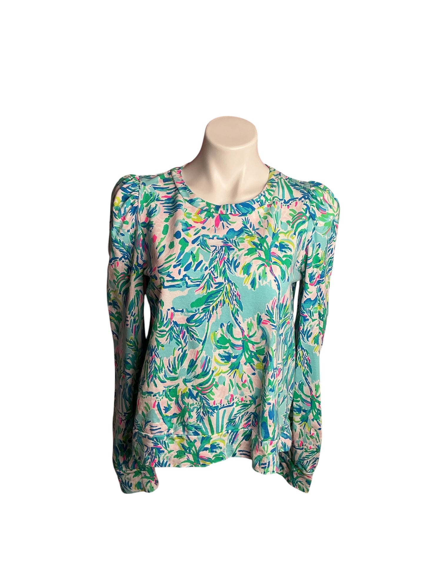 Lilly Pulitzer- Jansen Sweatshirt Blue Ibiza Cabana Cocktail Size S