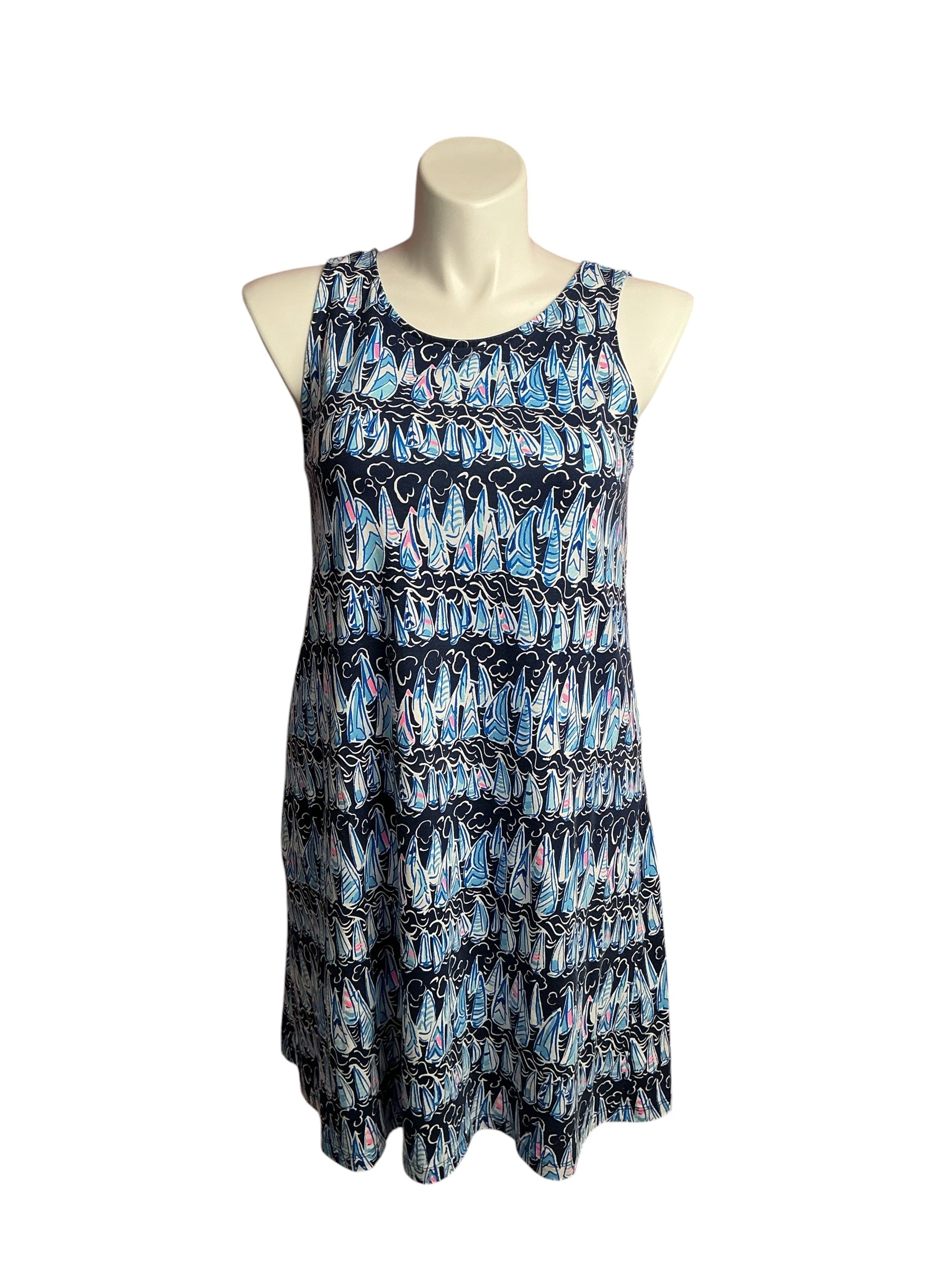 Lilly Pulitzer- Kristen Swing Dress Low Tide Navy Sails And Stripes Size L