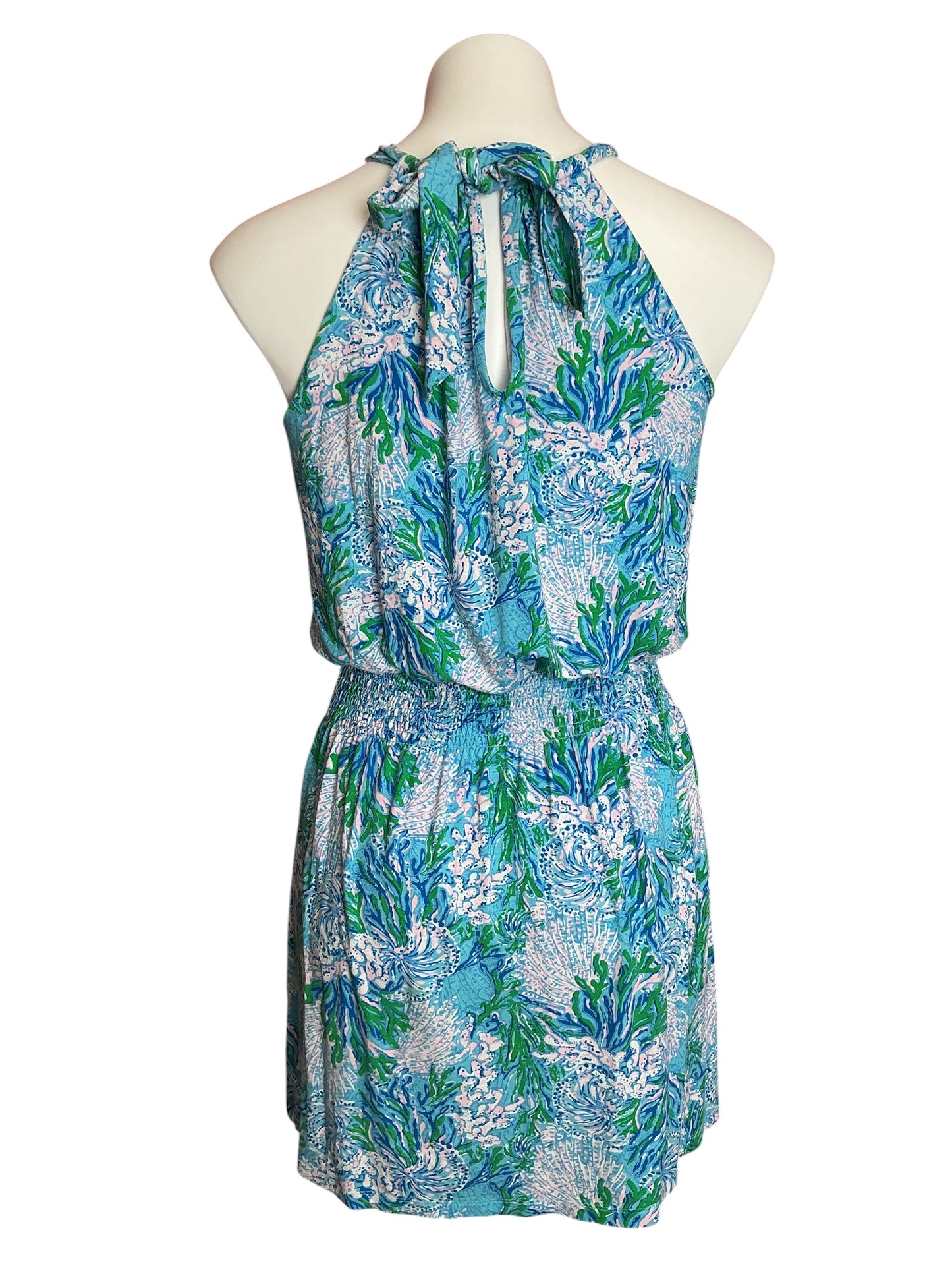 Lilly Pulitzer Shirelle Skirted Romper Las Olas Aqua Strong Current Sea - Size XS