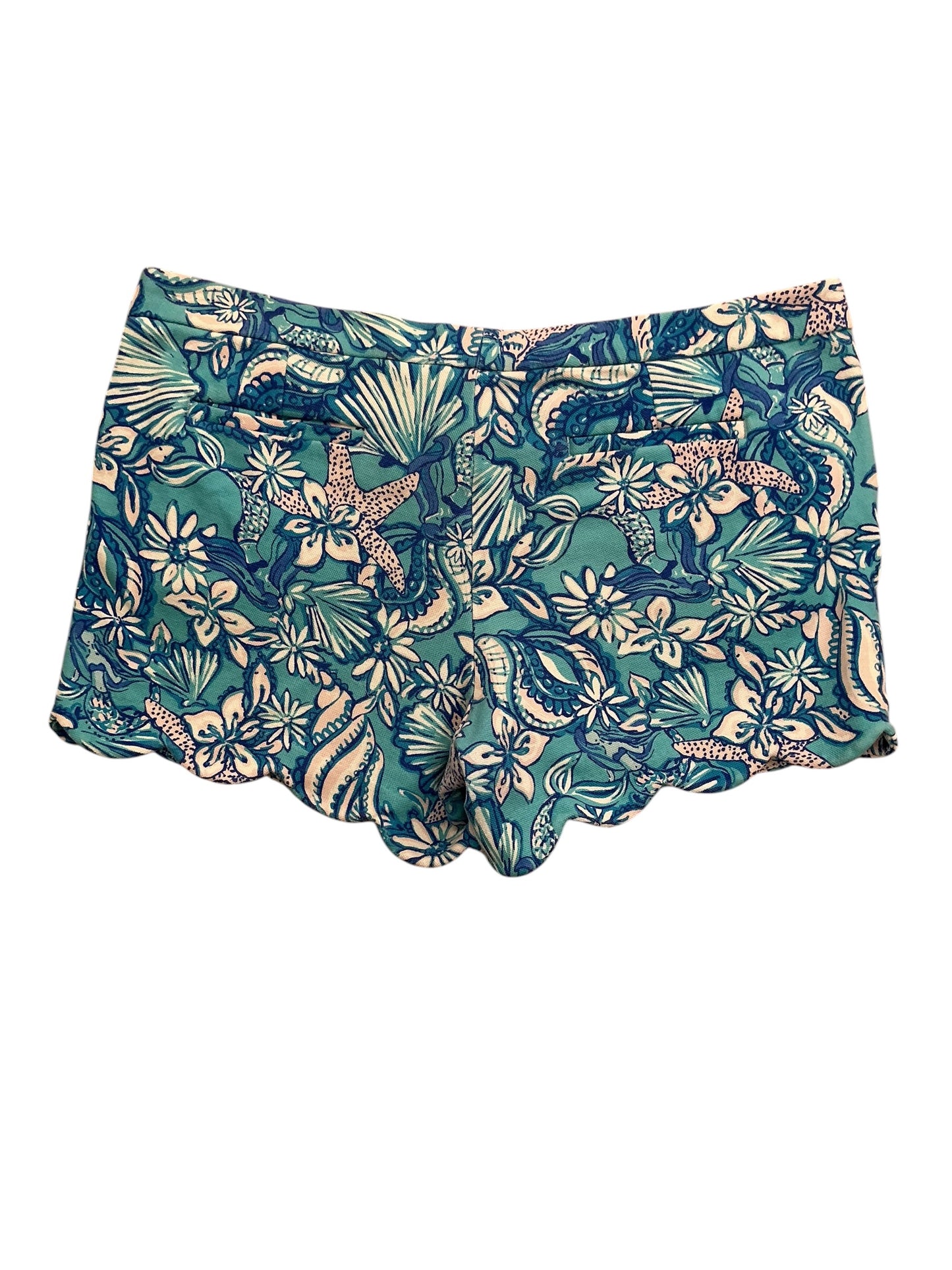 Lilly Pulitzer Buttercup Scalloped Hem Shorts Amalfi Blue Sound The Sirens - Size 16