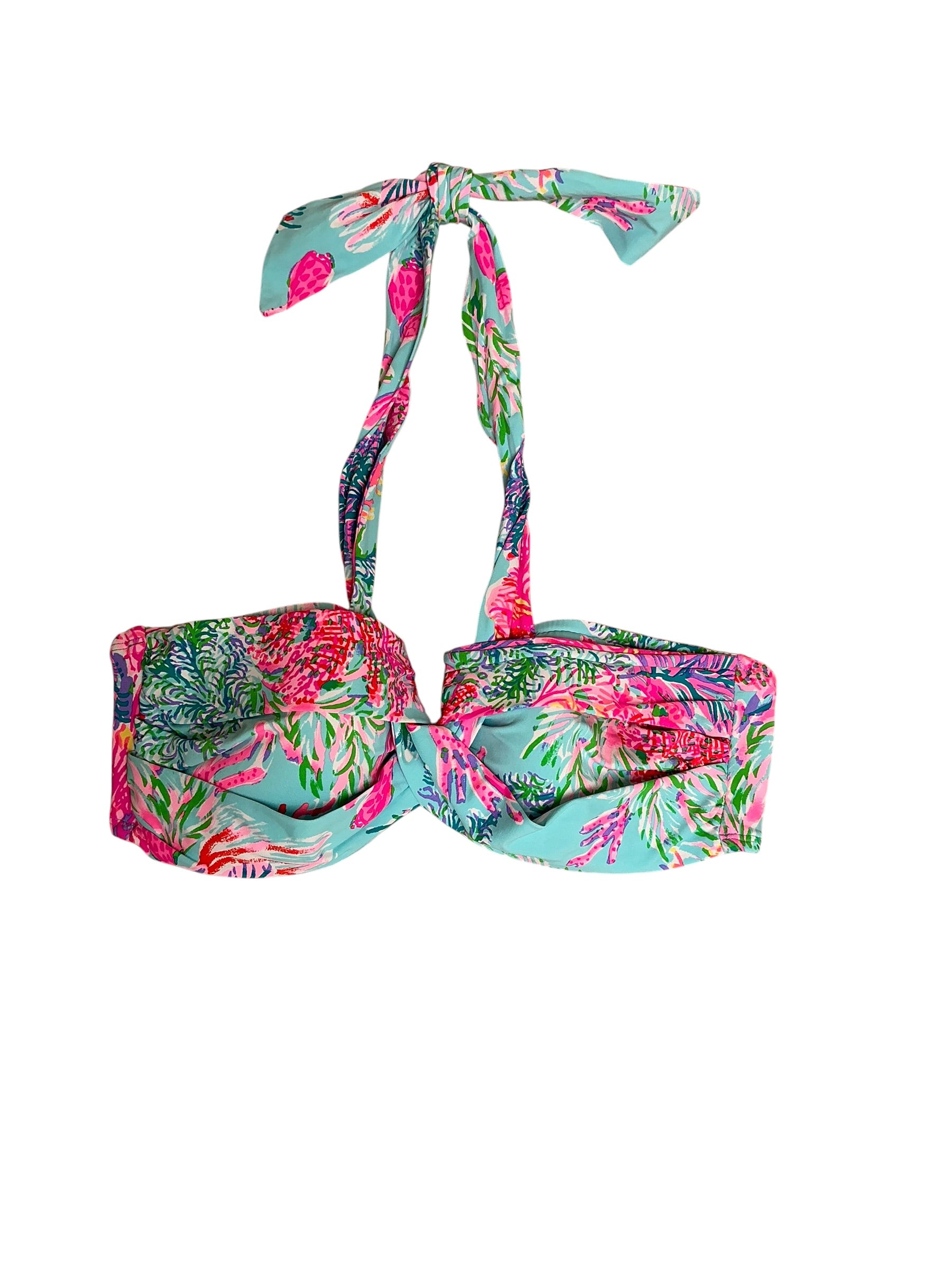 Lilly Pulitzer Eddee Bandeau Bikini Top Celestial Blue Cay To My Heart - Size 10