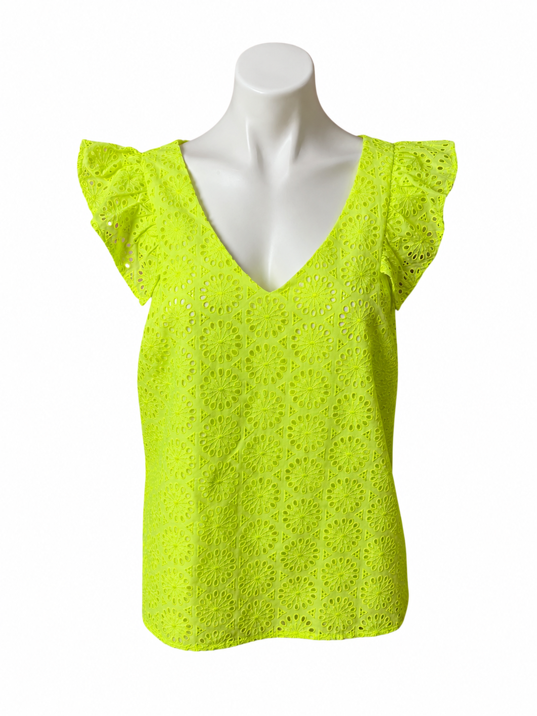 Lilly Pulitzer Lina Eyelet Top Neon Pear Yellow Sunburst - Size XL