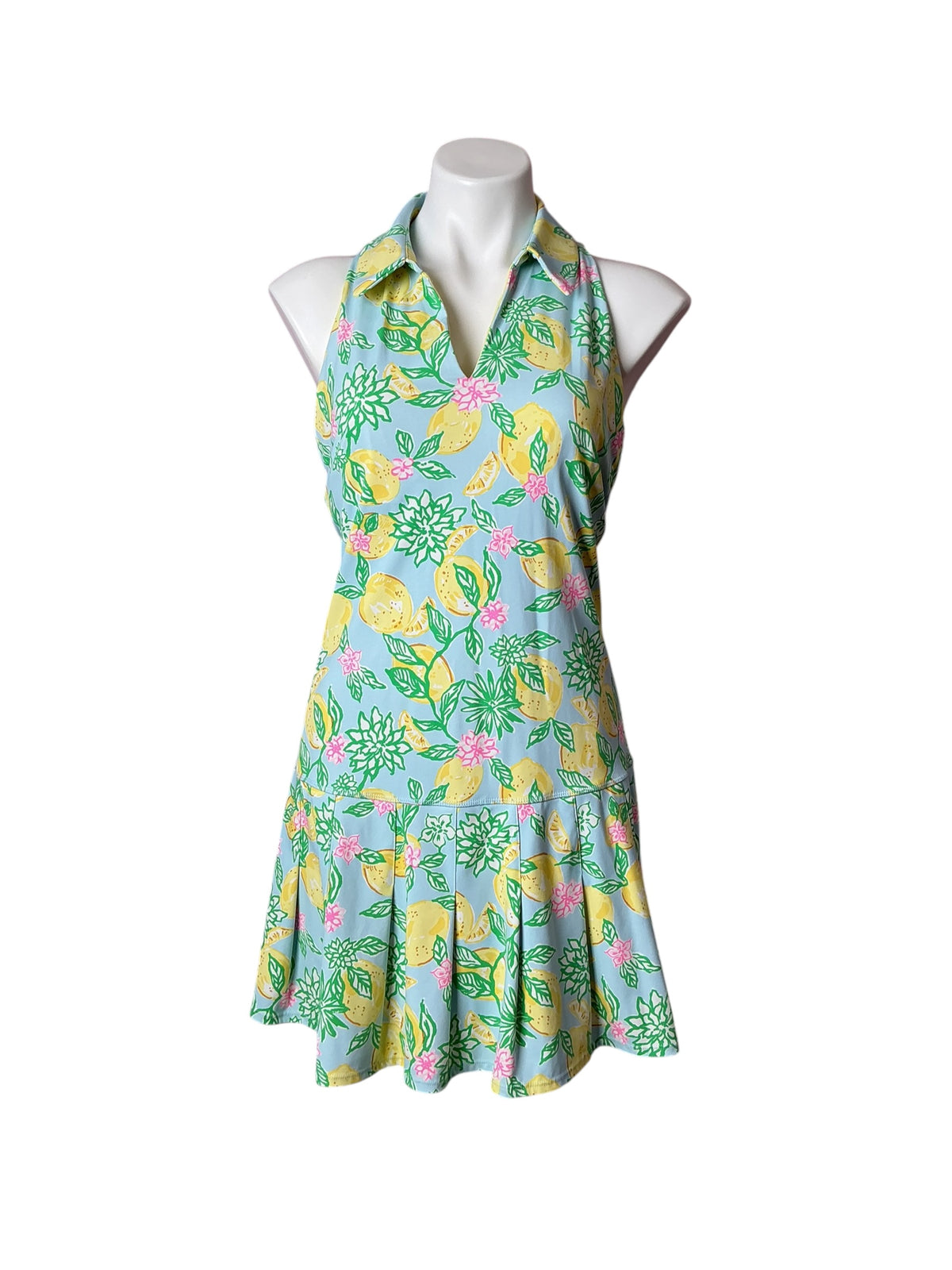 Lilly Pulitzer UPF 50+ Luxletic Dania Pleated Dress Bluette Make Lemonade - Size L