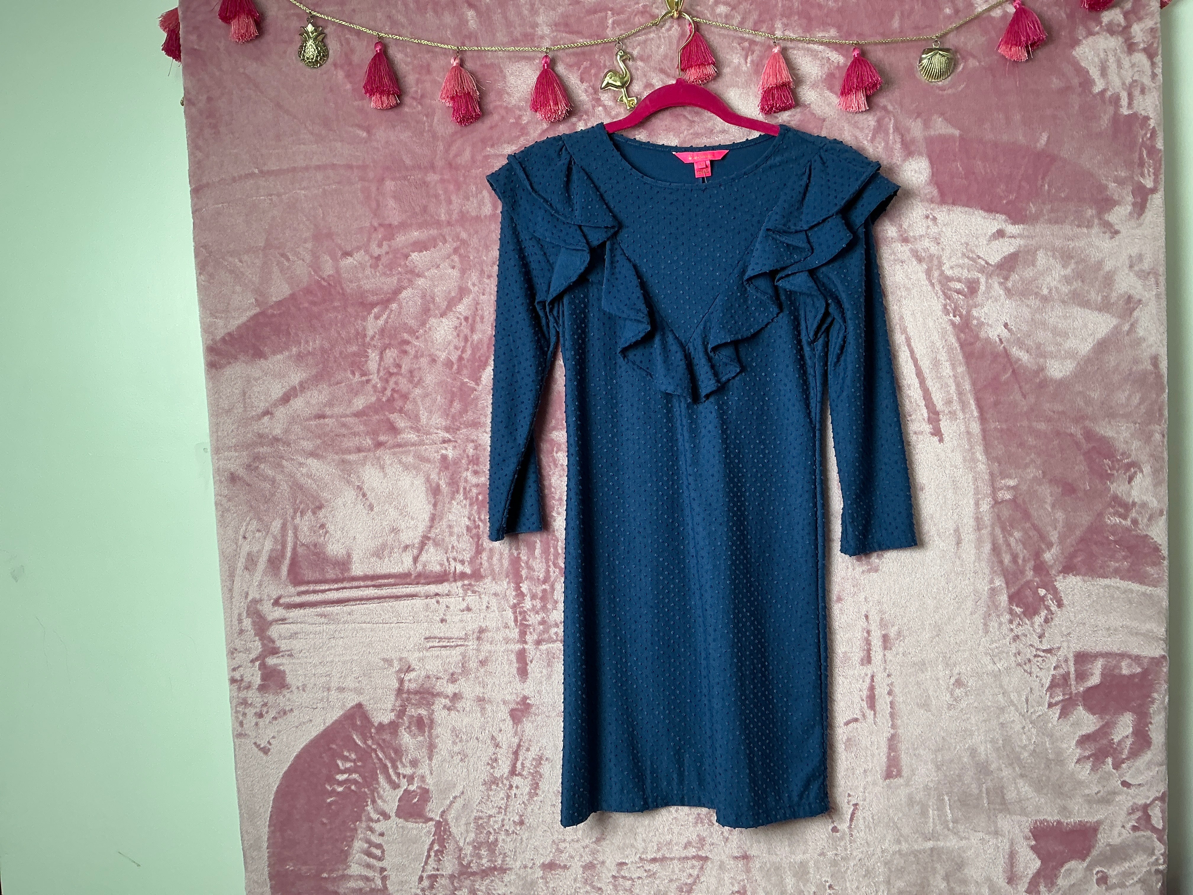Lilly Pulitzer Pheby Dress - Oyster Bay Navy Cozy Knit Swiss Dot - Size XS