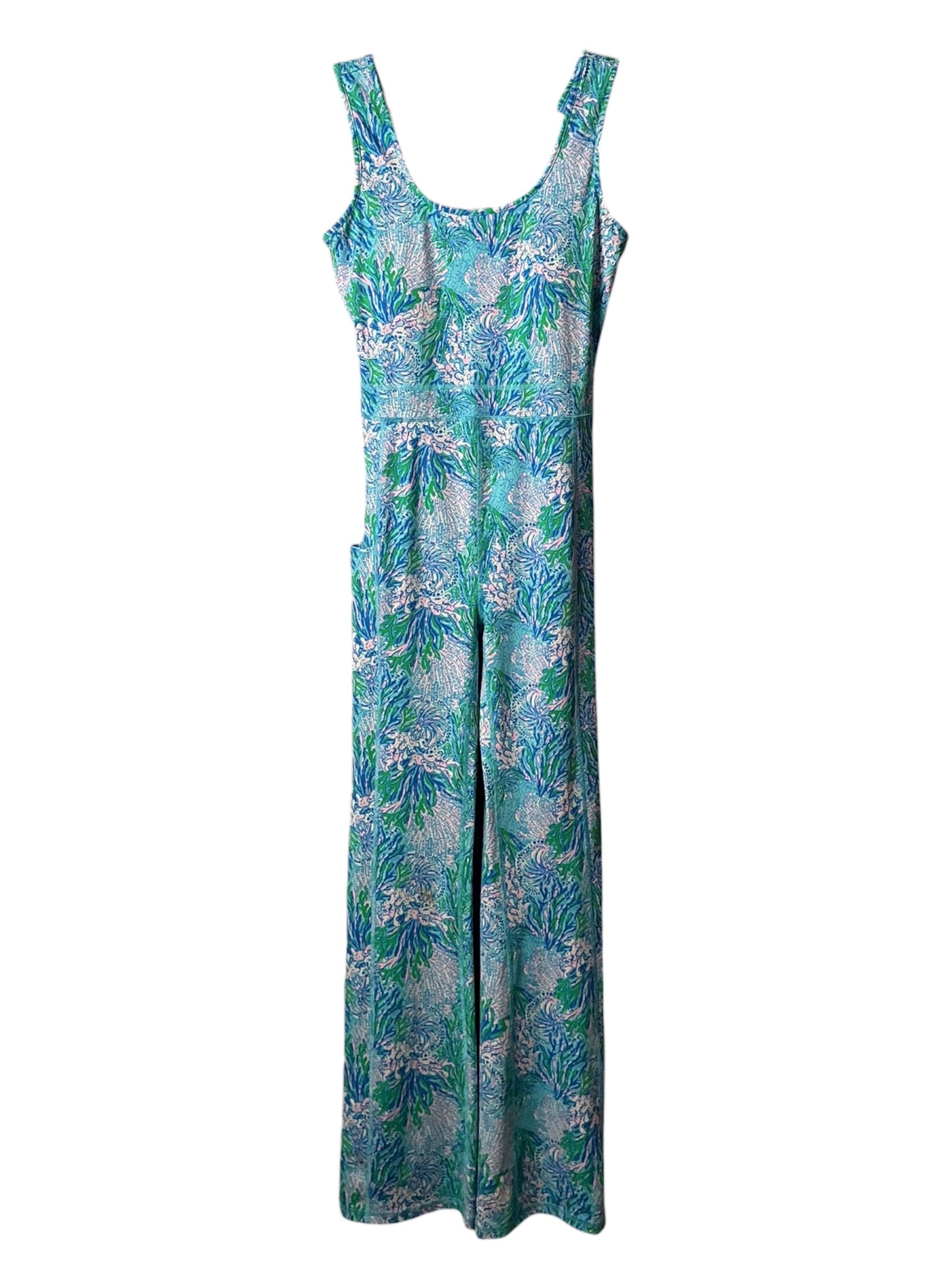 Lilly Pulitzer Luxletic Carpe Vita Flare Jumpsuit Las Olas Aqua Strong Current Sea - Size S