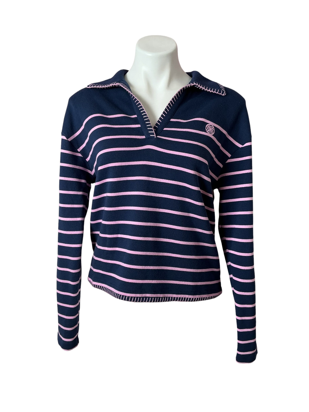 Lilly Pulitzer Corvaya Terry Pullover Low Tide Navy Legacy Stripe - Size S