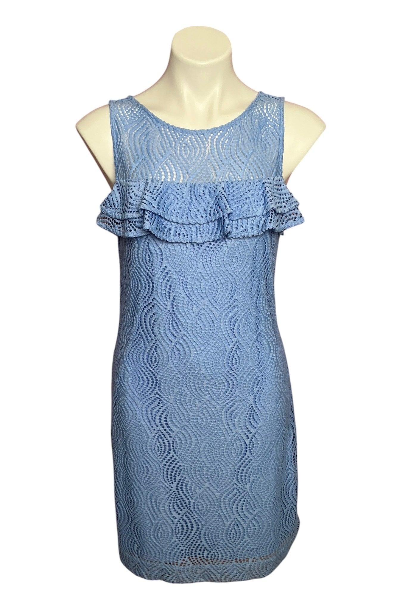 Lilly Pulitzer Janine Shift Dress Blue Peri Flowing Leaf Lace - Size M