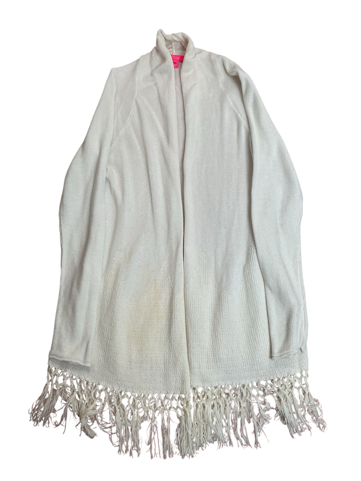 Lilly Pulitzer Tatum Long Fringe Hem Cardigan Resort White - Size M