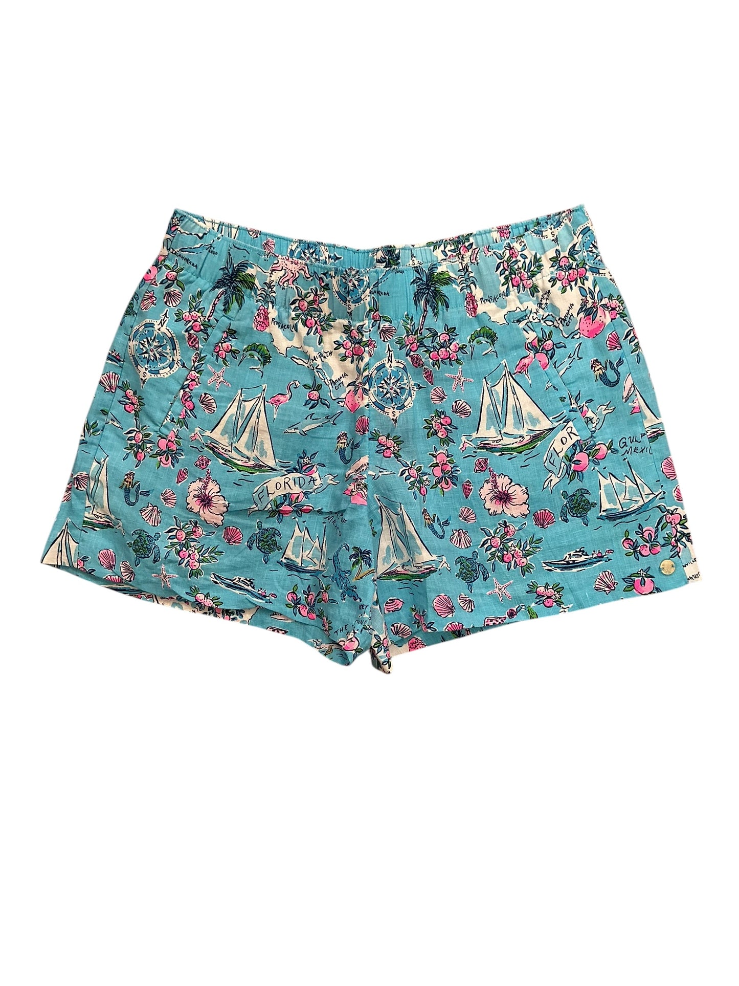 Lilly Pulitzer Lilo Linen Shorts Amalfi Blue Lilly’s Roadtrip - Size M