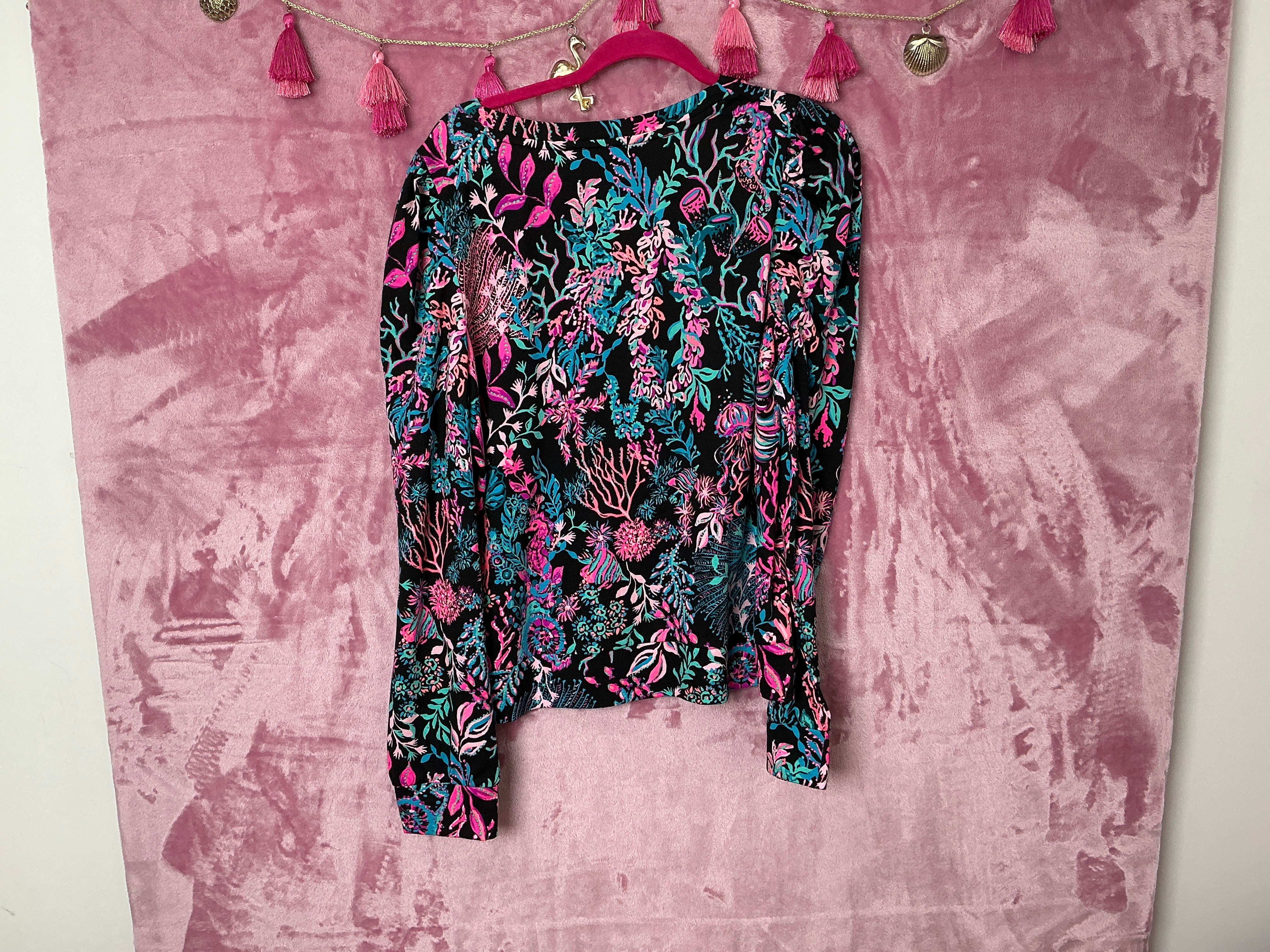 Lilly Pulitzer Sweater NWT - Jansen Sweatshirt - Onyx - Twilight Coral - Size XL