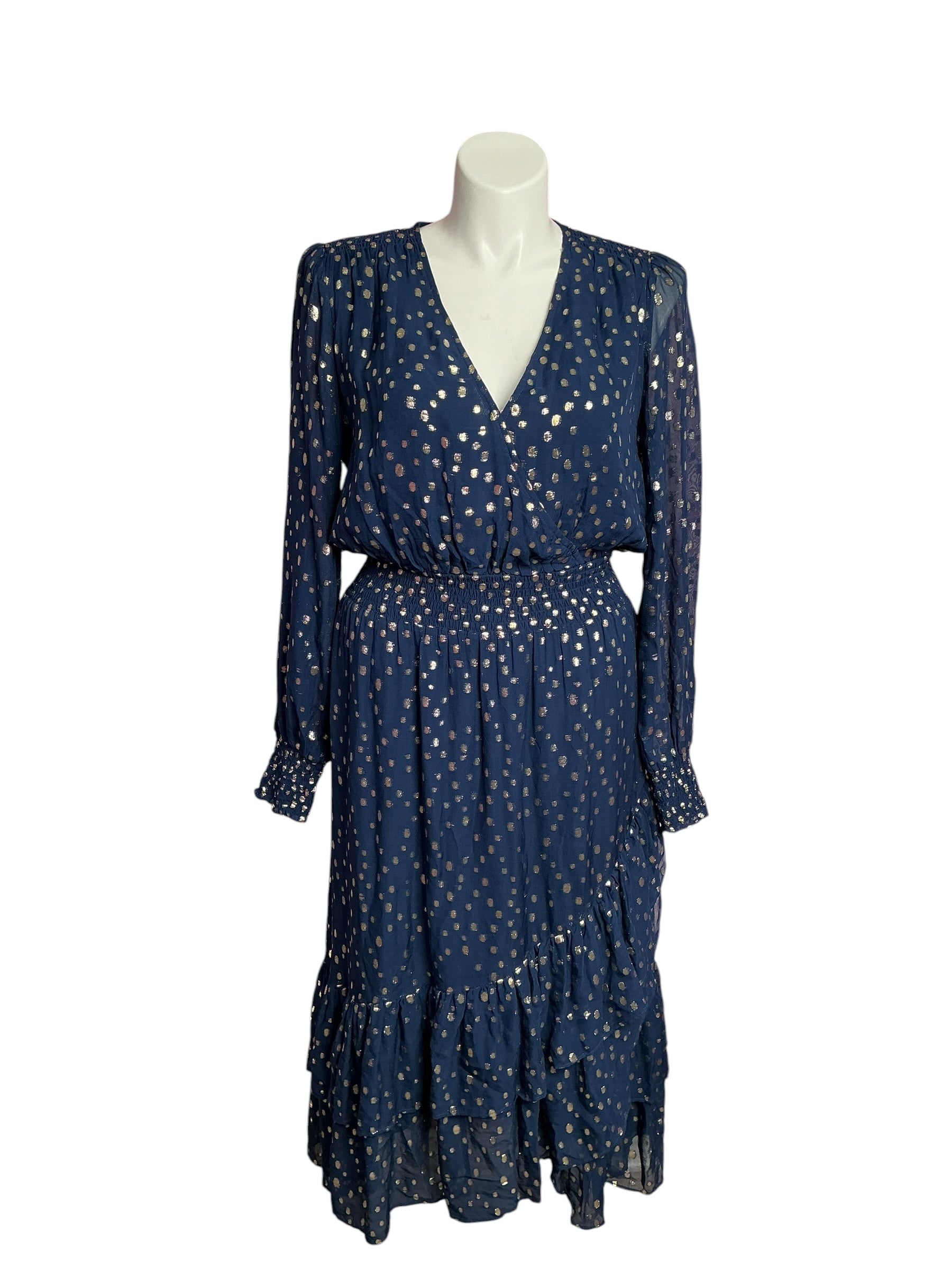 Lilly Pulitzer- Christiana Long Sleeve Dress Low Tide Navy Viscose Metallic Size 14