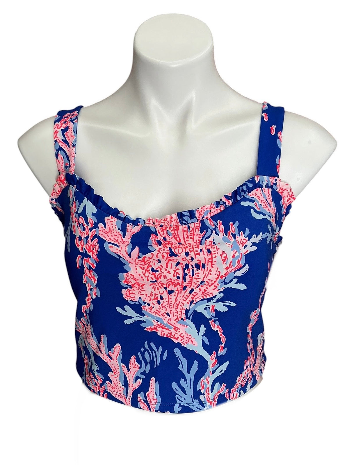 Lilly Pulitzer Zahara Ruffle Sports Bra Borealis Blue Swim On Over - Size XL