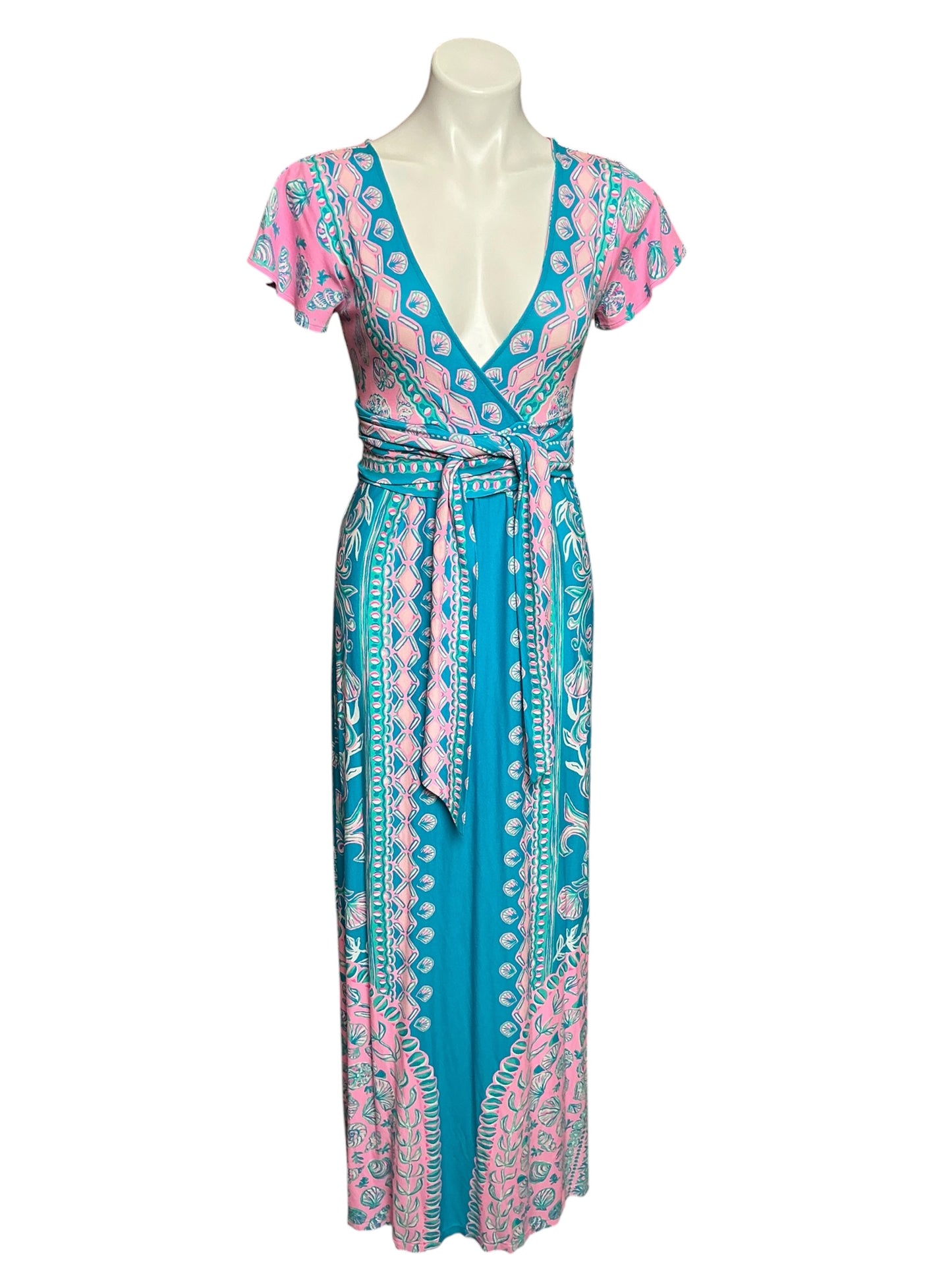 Lilly Pulitzer NWT Esmarella Maxi Dress Turquoise Teal Water Ya Waiting For Engineered - Size XS