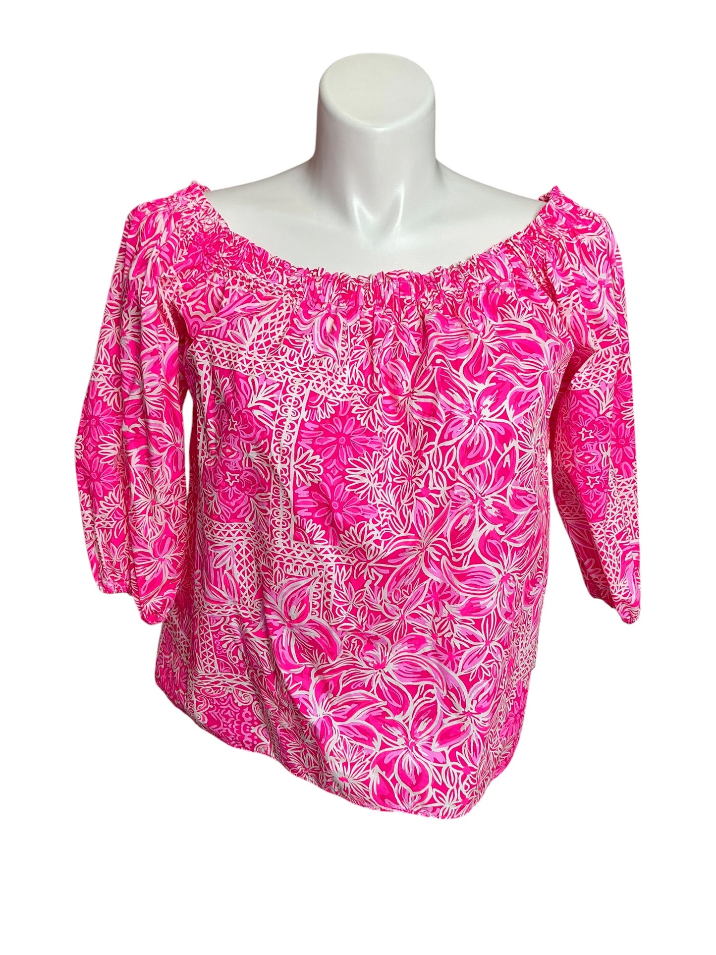 Lilly Pulitzer Winifred Off-The-Shoulder Top Piñata Pink New Blooms On The Block - Size XL