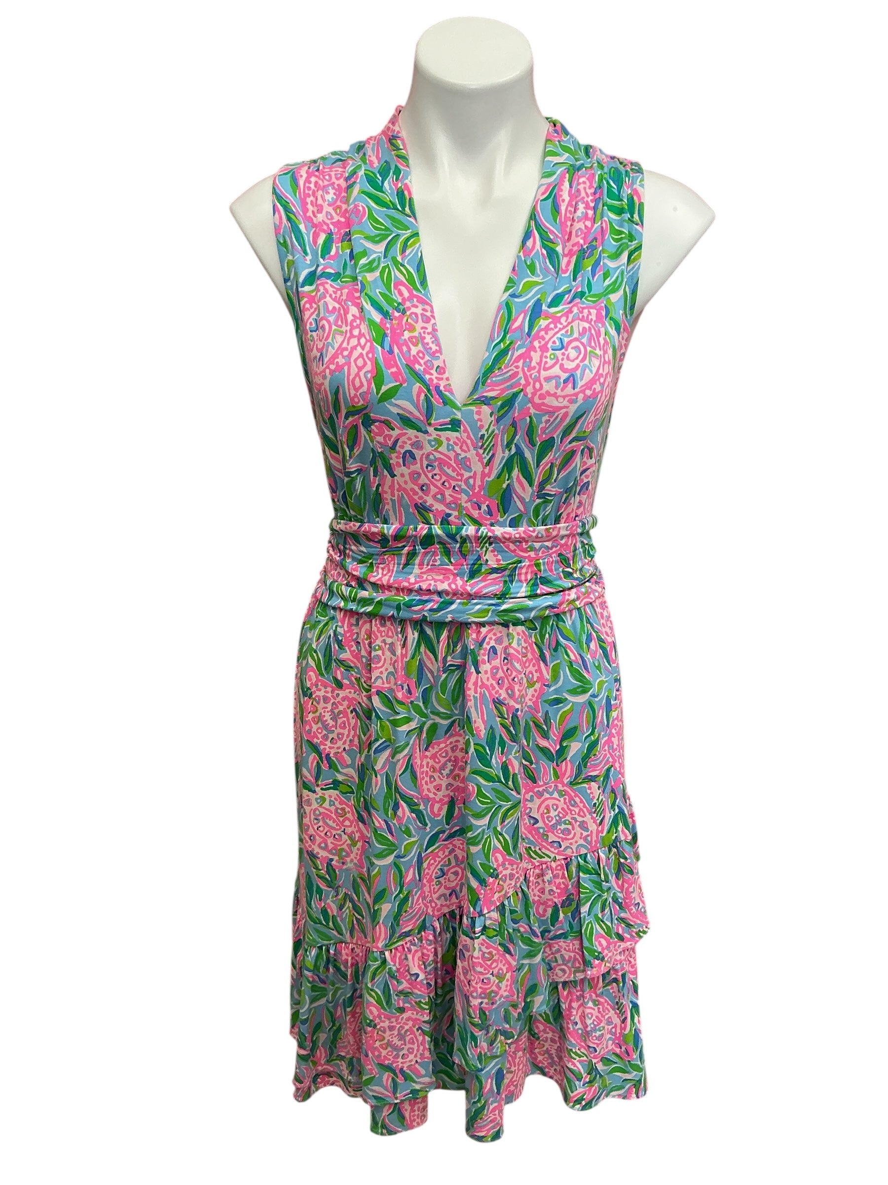 Lilly Pulitzer Annalise V-Neck Dress Frenchie Blue Turtley In Love - Size L
