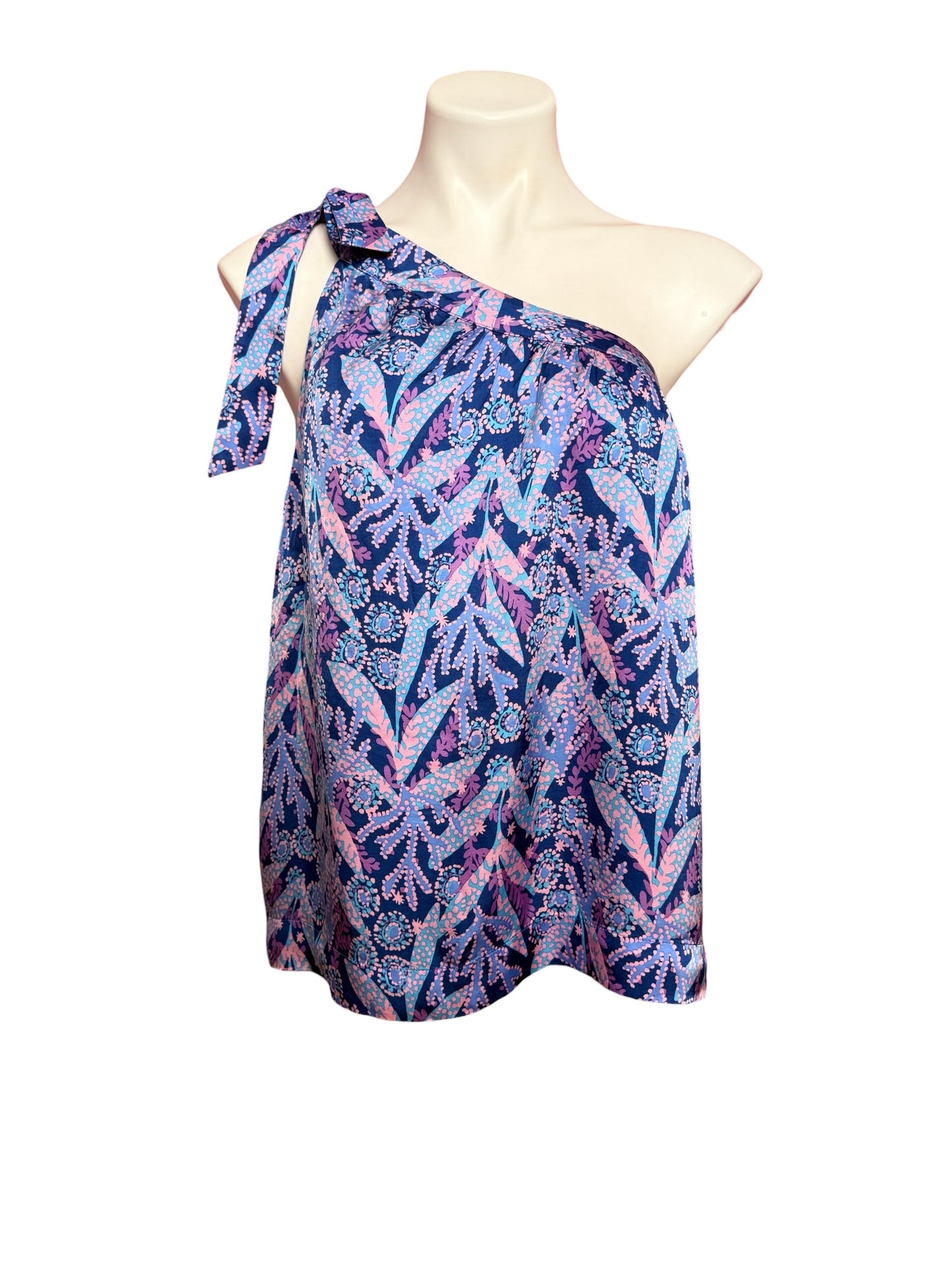 Lilly Pulitzer Becker One Shoulder Top, Barton Blue- Star Gazing Size 8