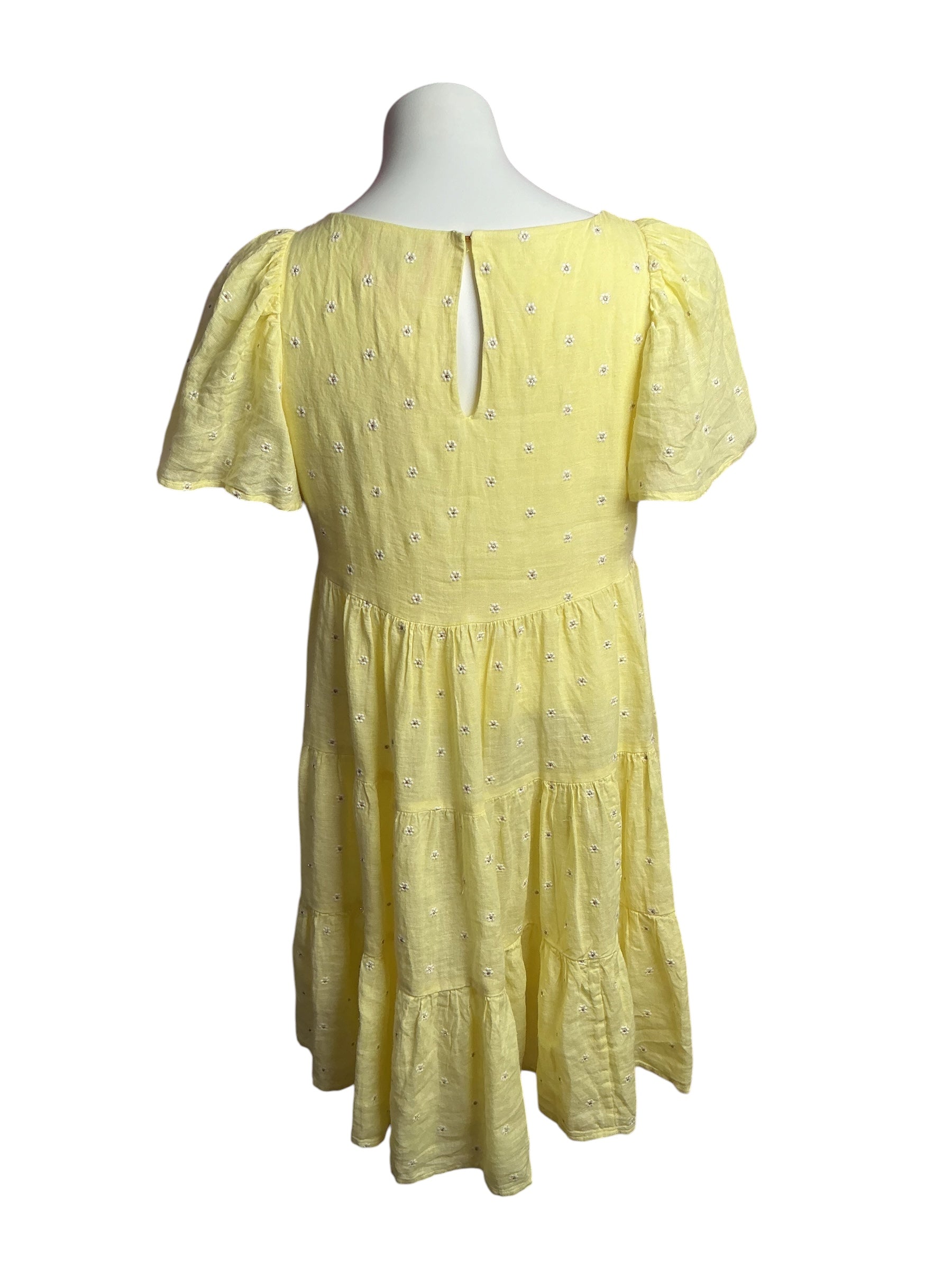Lilly Pulitzer- Jocelyn Linen Dress Finch Yellow You Drive Me Daisy Embroidered Size S