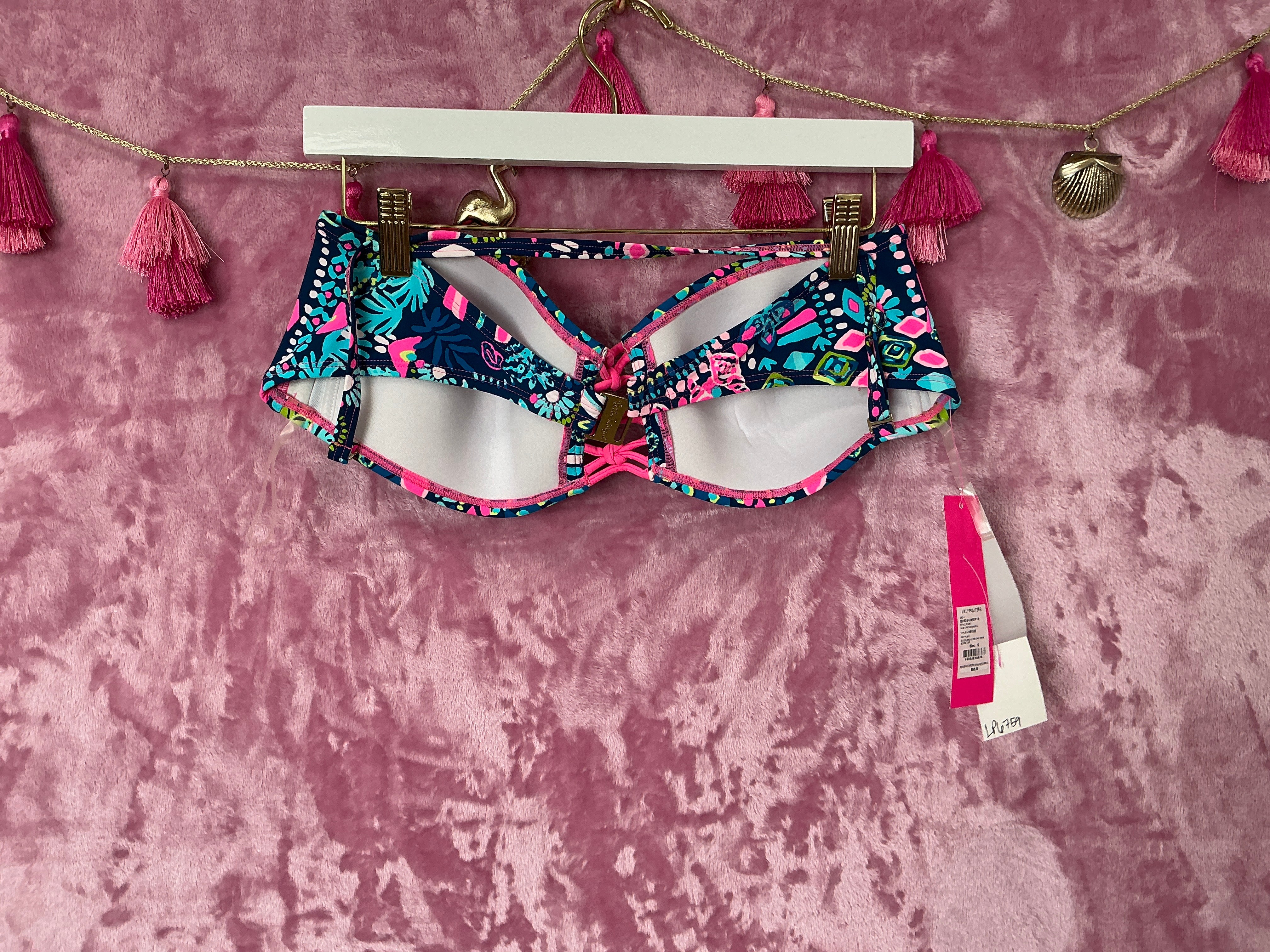 Lilly Pulitzer Bikini Top NWT - Sandy Lattice Bandeau - Inky Navy - Glow And Flow Engineered Swim - Bikini Top - Size 12