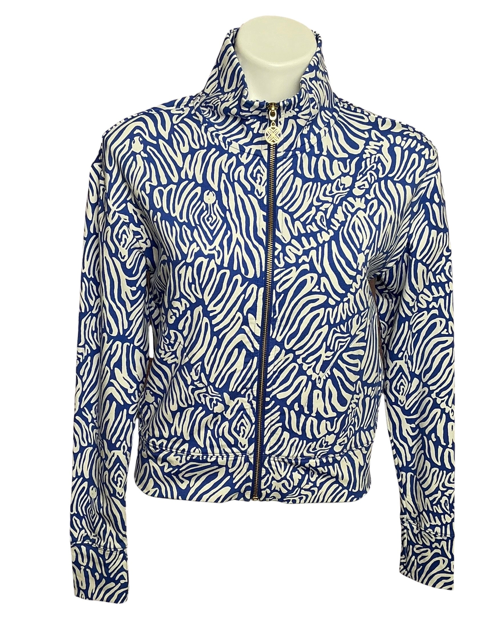 Lilly Pulitzer UPF 50+ Eleni Pullover Starlight Navy Proud As A Peacock Stripe - Size XXS