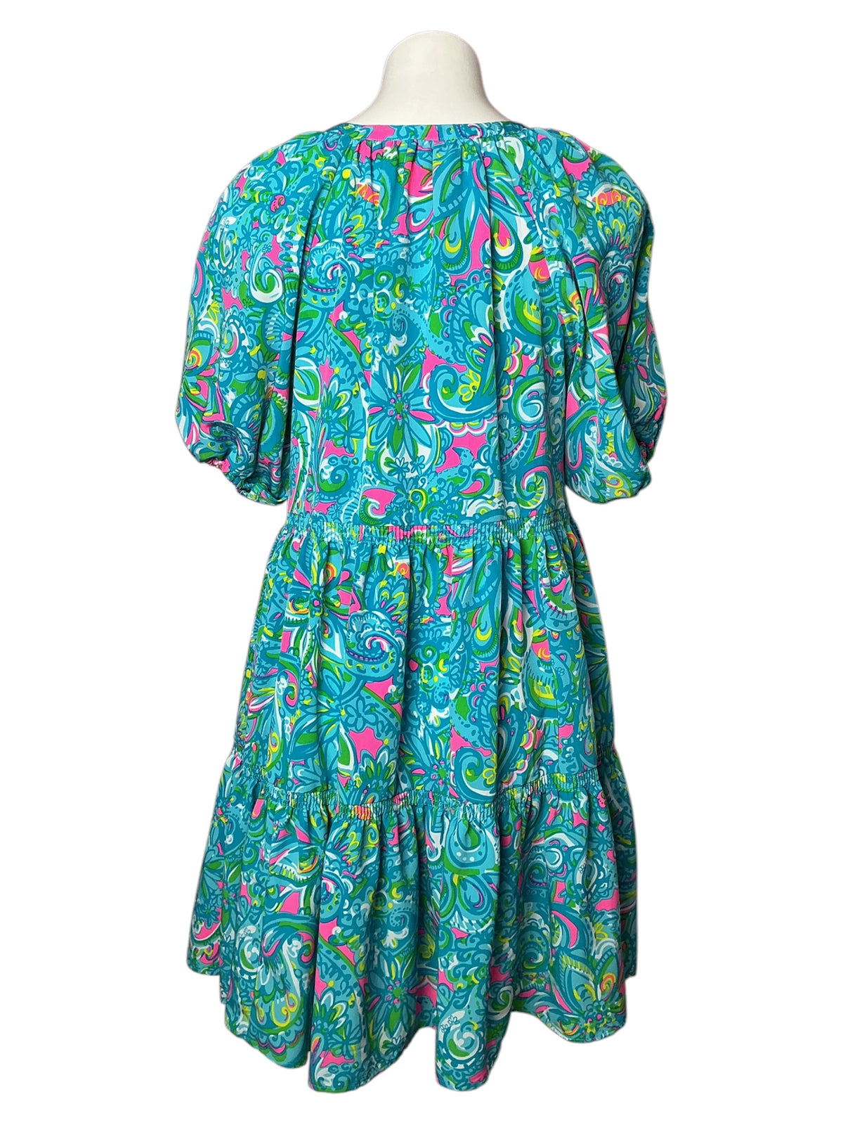 Lilly Pulitzer Shannon Short Sleeve Tiered Swing Dress Seabreeze Blue Hey Gull Friend - Size M
